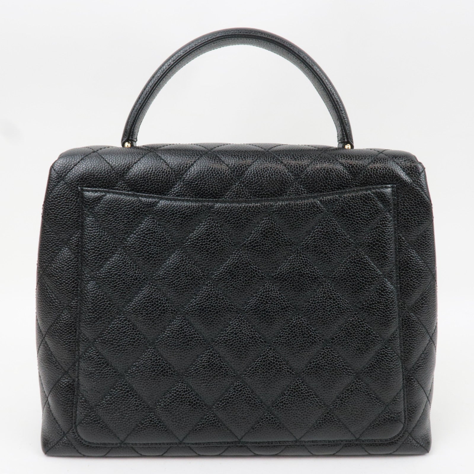 CHANEL Caviarskin Kelly Style Top Handle Bag Black Gold HDW A12397 6875569