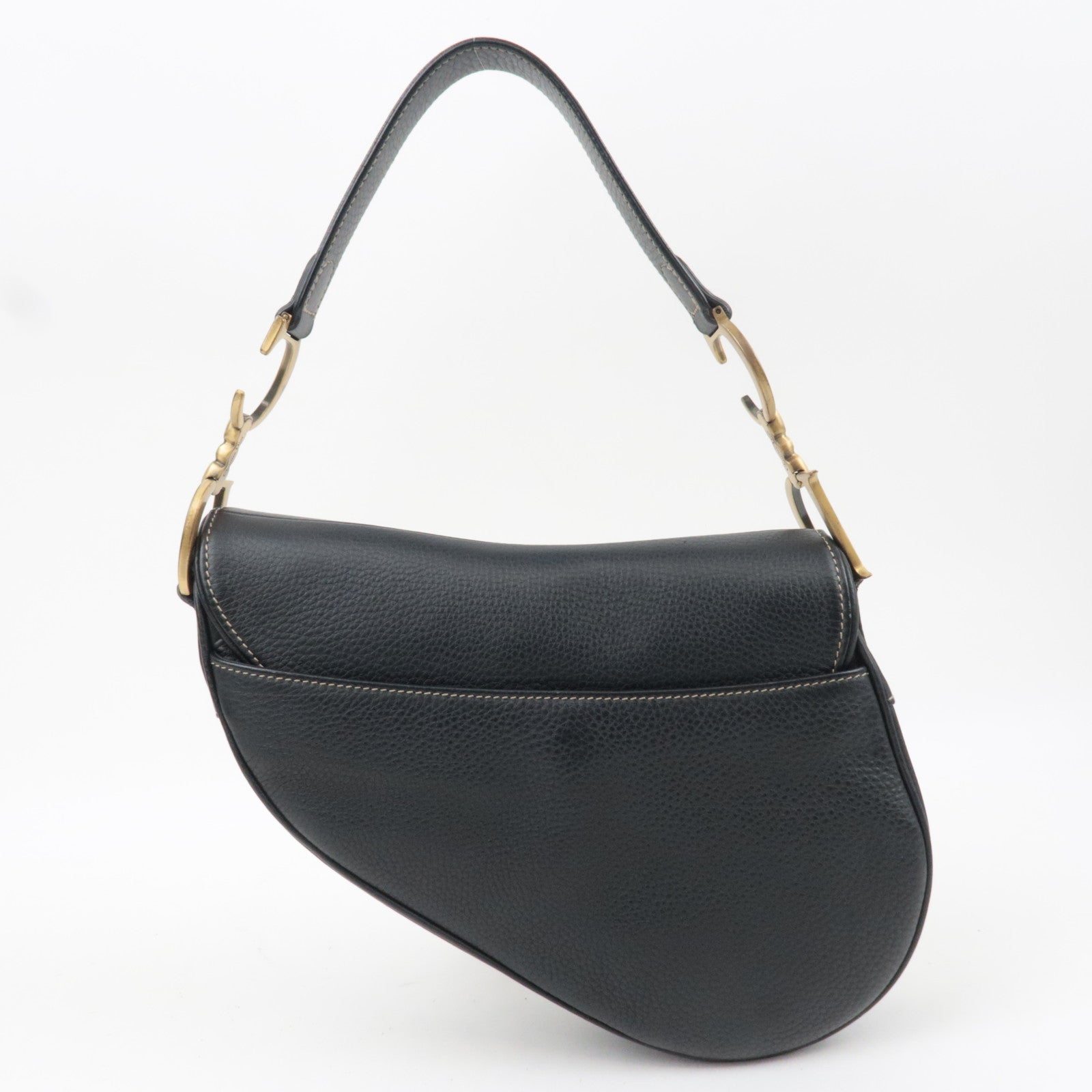 Christian Dior Leather Saddle Bag Black Gold HDW