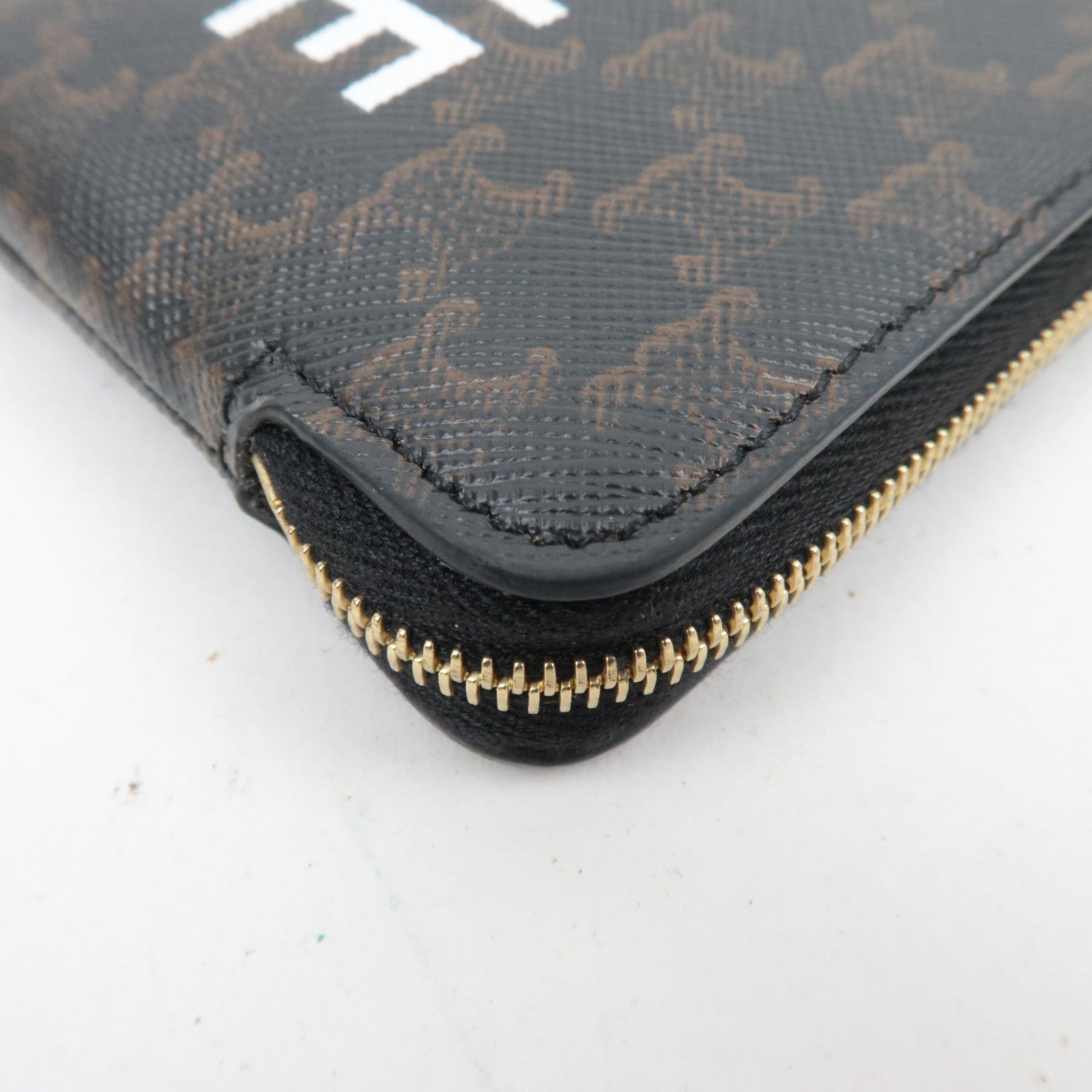 CELINE Triomphe PVC Logo Coin Case Black Brown