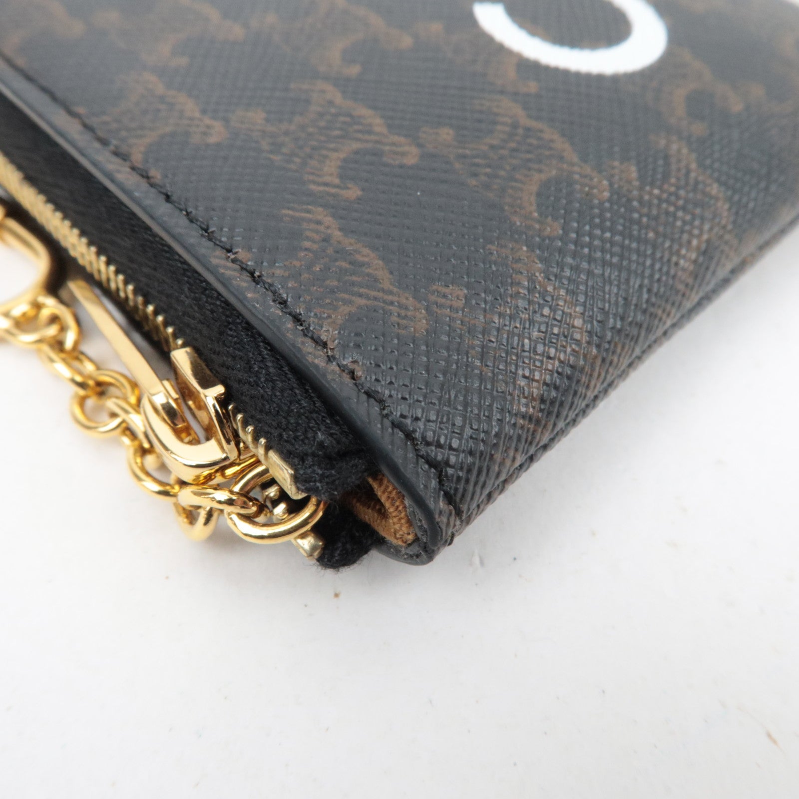 CELINE Triomphe PVC Logo Coin Case Black Brown