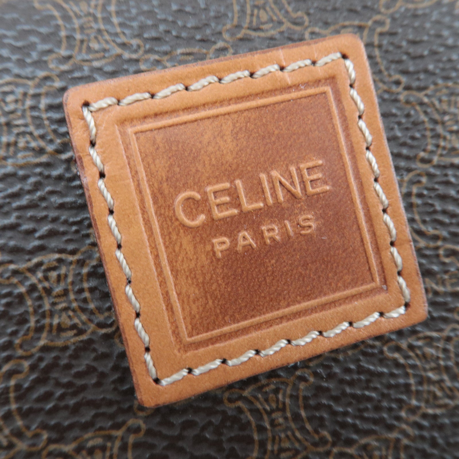 CELINE Macadam PVC Leather Cosmetic Pouch Brown