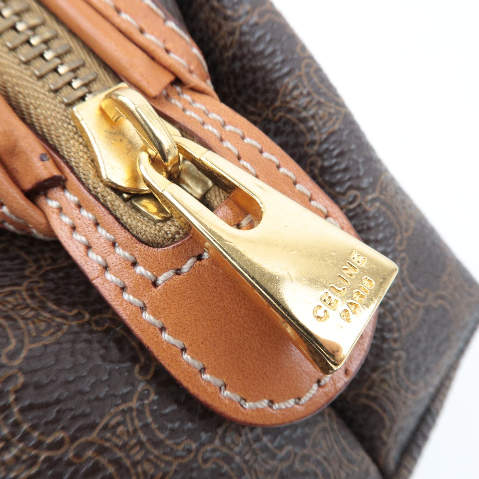 CELINE Macadam PVC Leather Cosmetic Pouch Brown