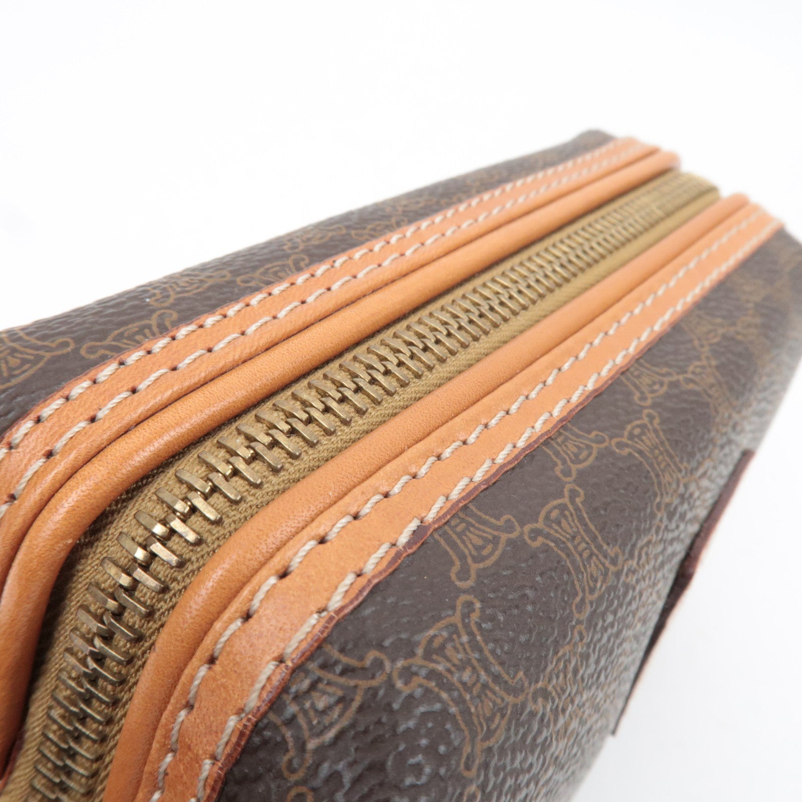 CELINE Macadam PVC Leather Cosmetic Pouch Brown