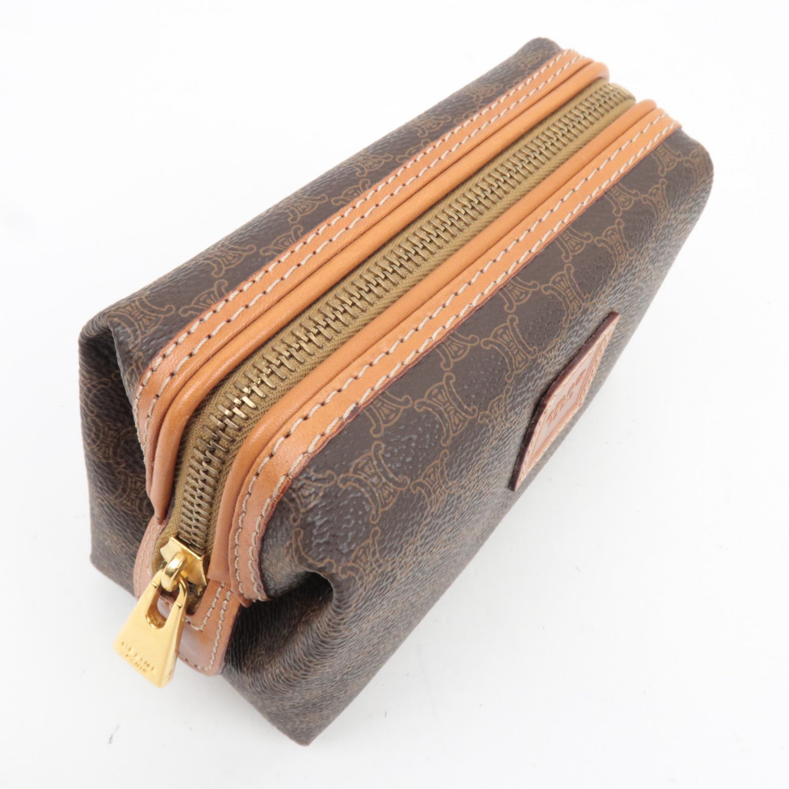 CELINE Macadam PVC Leather Cosmetic Pouch Brown