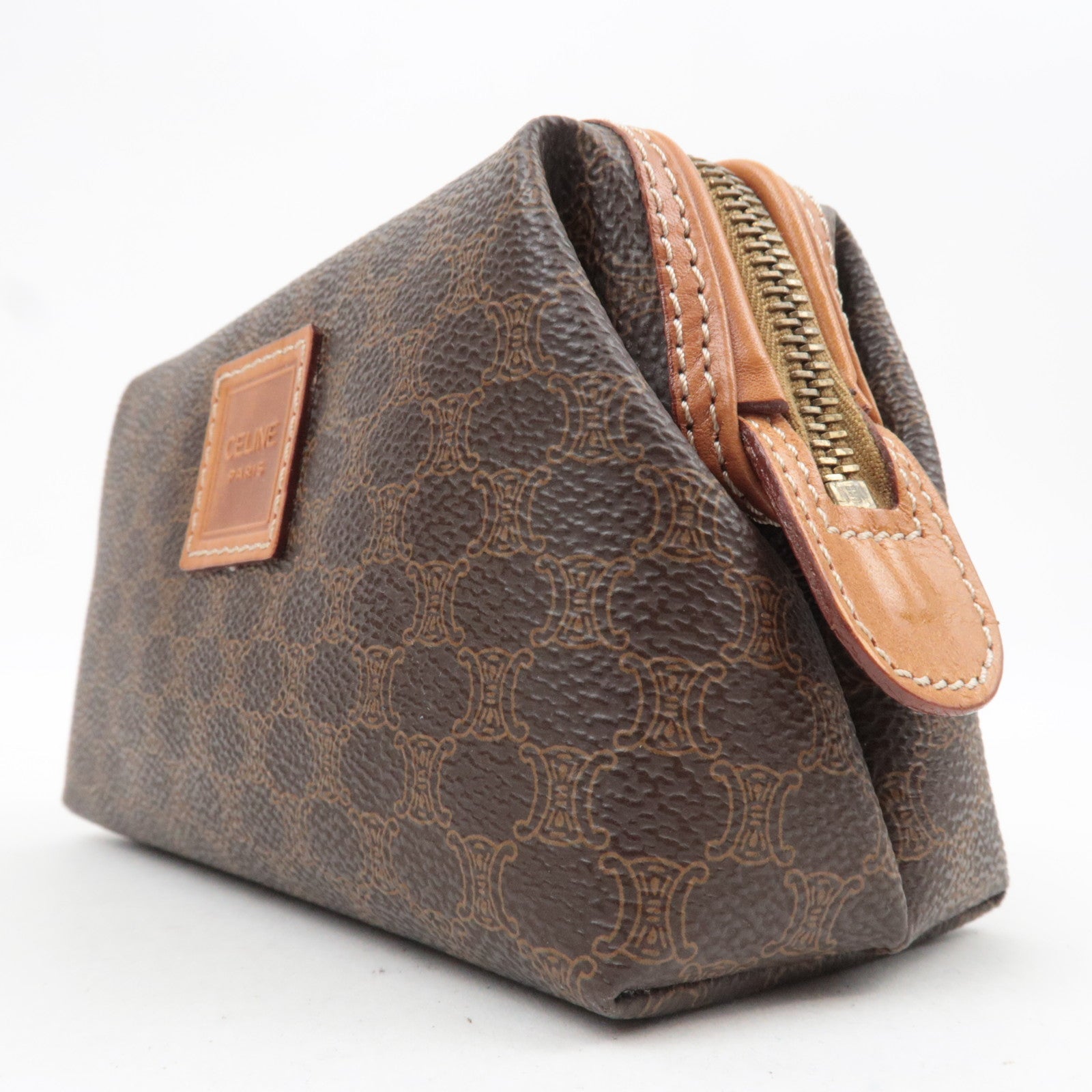 CELINE Macadam PVC Leather Cosmetic Pouch Brown