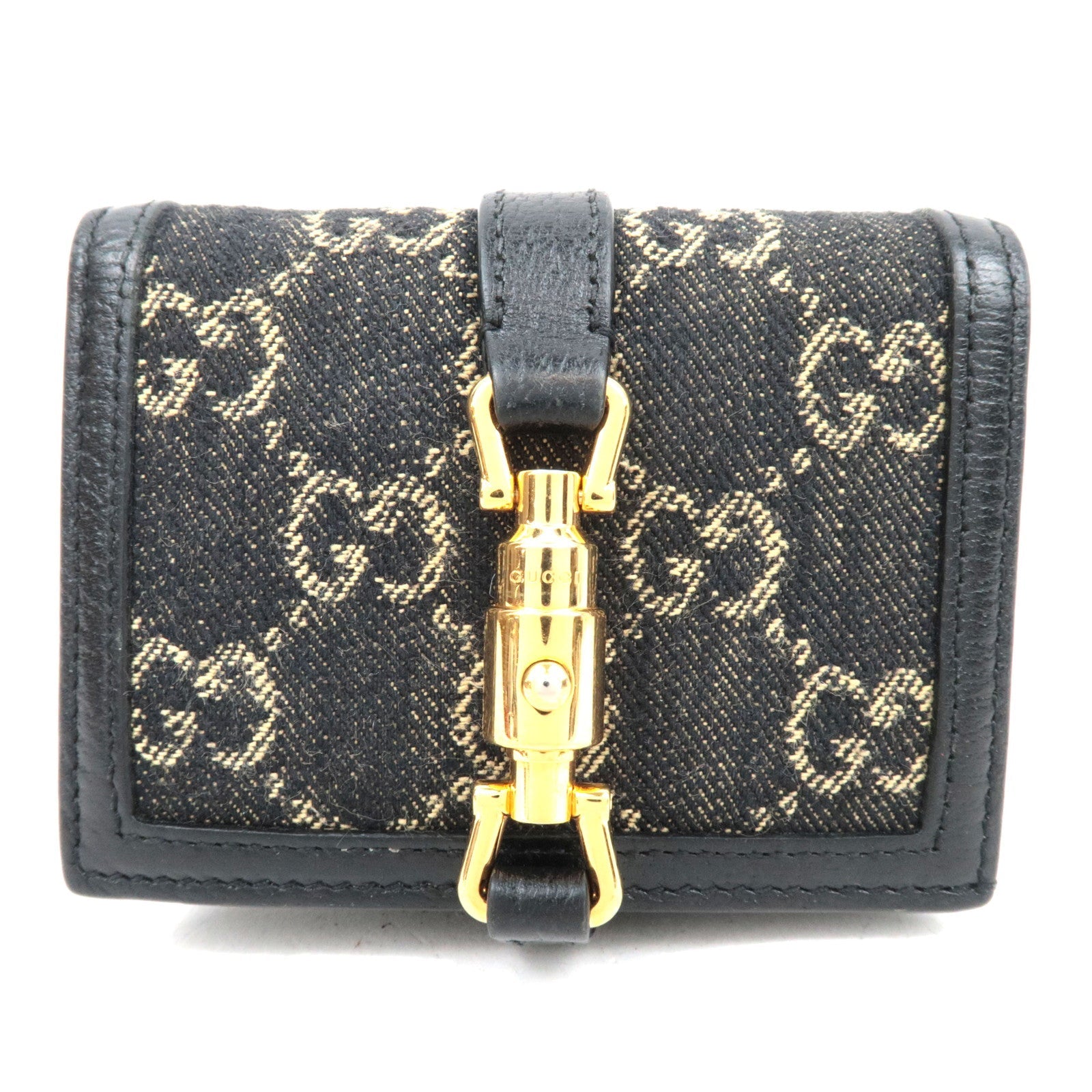 GUCCI New Jackie GG Denim Leather Bifold Wallet Navy 64553686020
