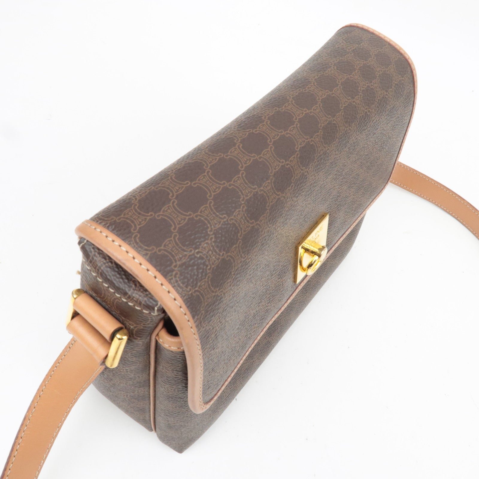 CELINE Macadam PVC Leather Shoulder Bag Brown