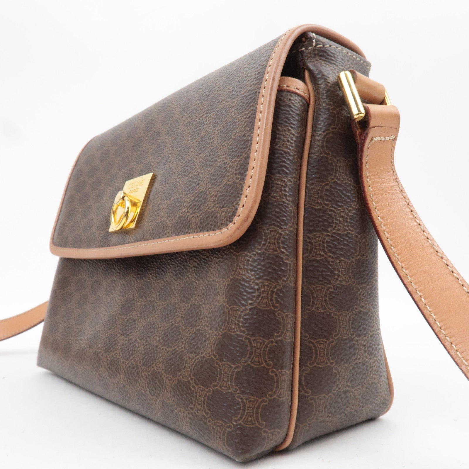 CELINE Macadam PVC Leather Shoulder Bag Brown