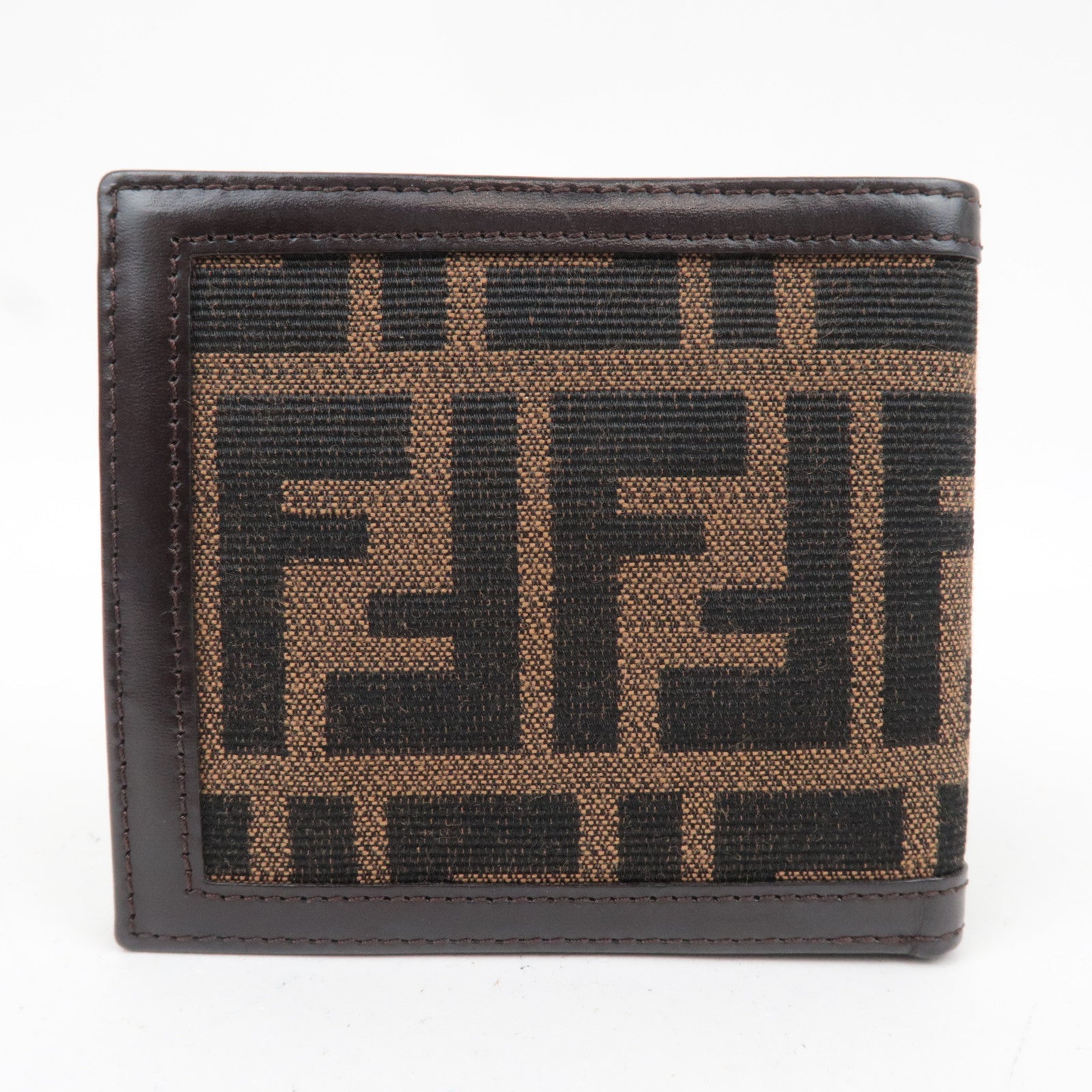 FENDI Zucca Canvas Leather Bifold Wallet Brown Black 30789