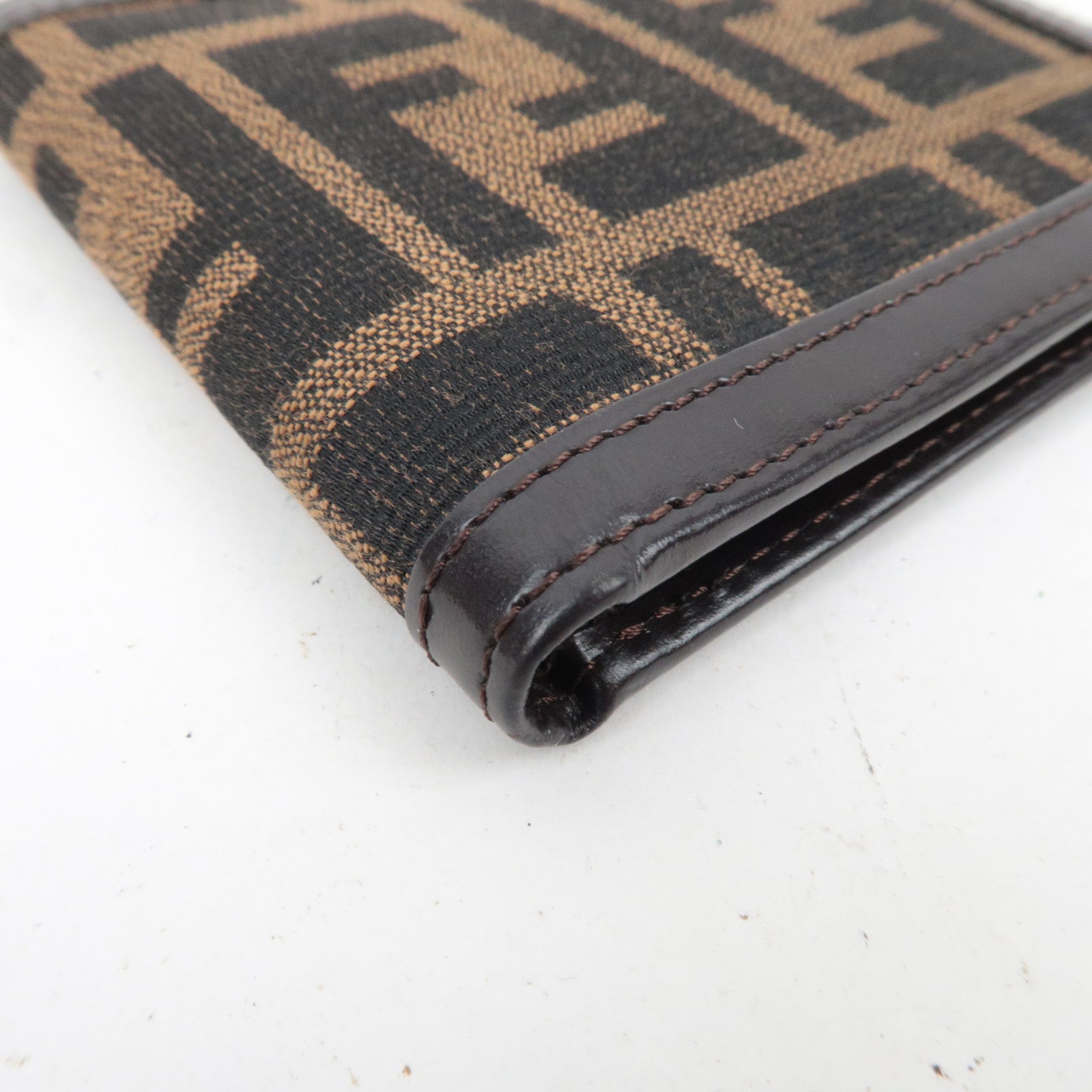 FENDI Zucca Canvas Leather Bifold Wallet Brown Black 30789