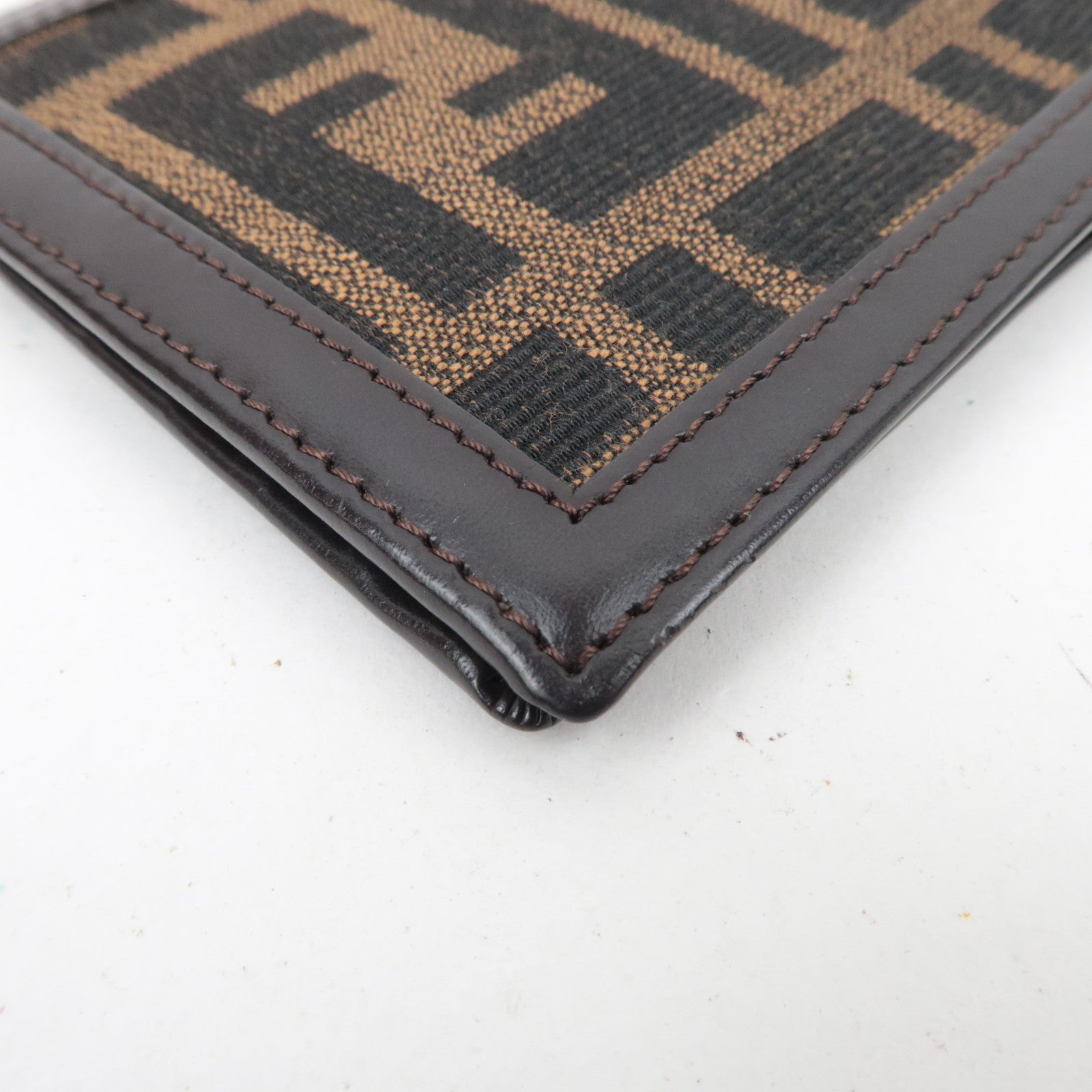 FENDI Zucca Canvas Leather Bifold Wallet Brown Black 30789