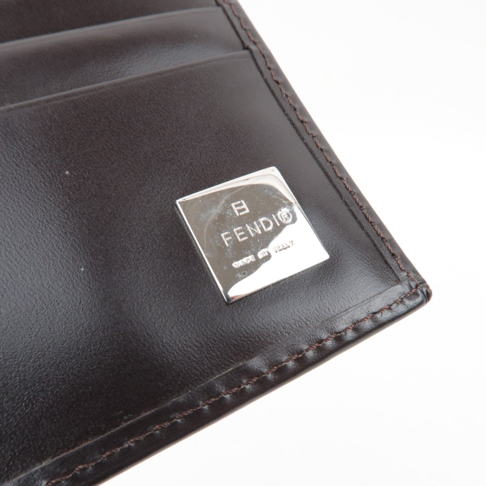 FENDI Zucca Canvas Leather Bifold Wallet Brown Black 30789