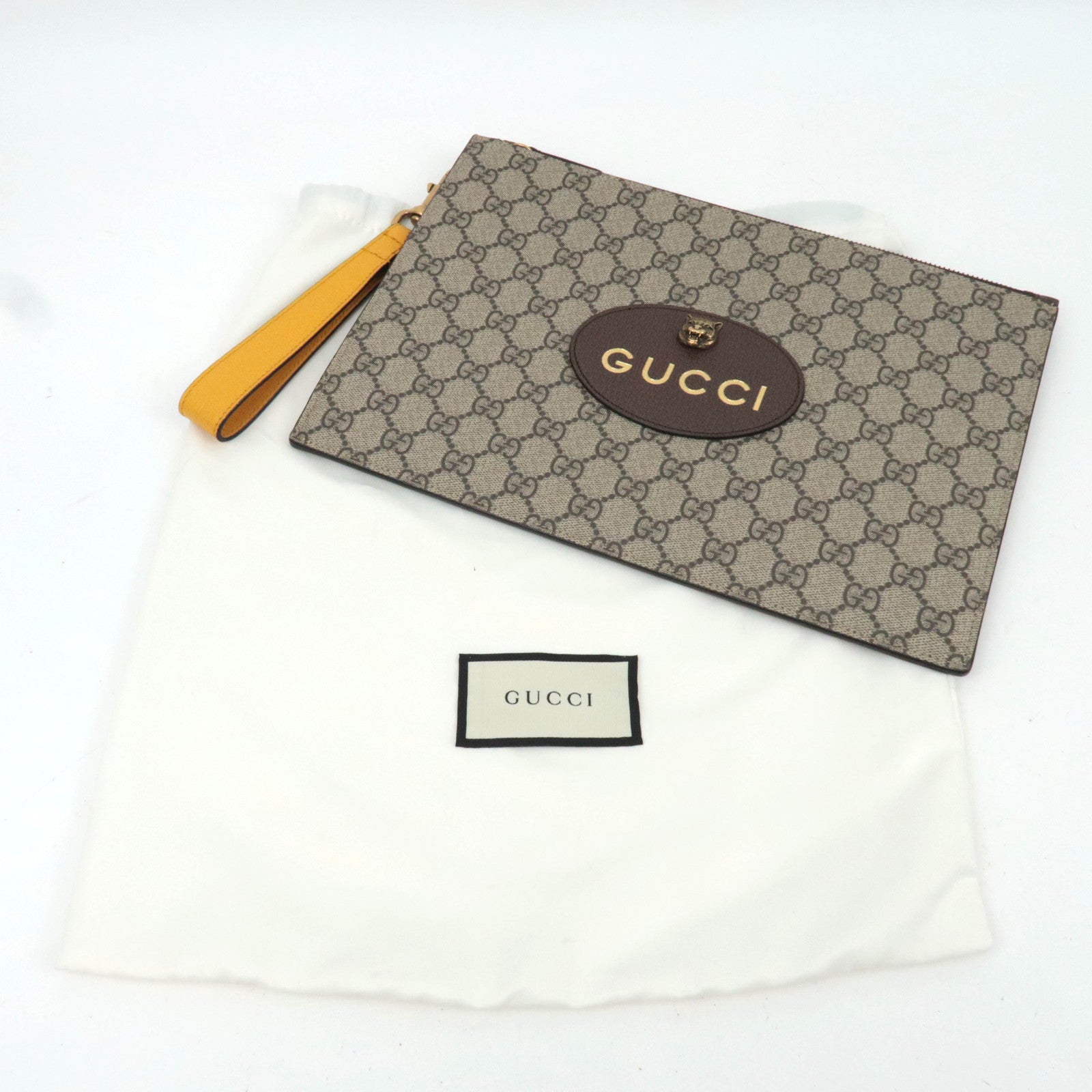 GUCCI Neo Vintage GG Supreme Leather Clutch Bag Beige 473956