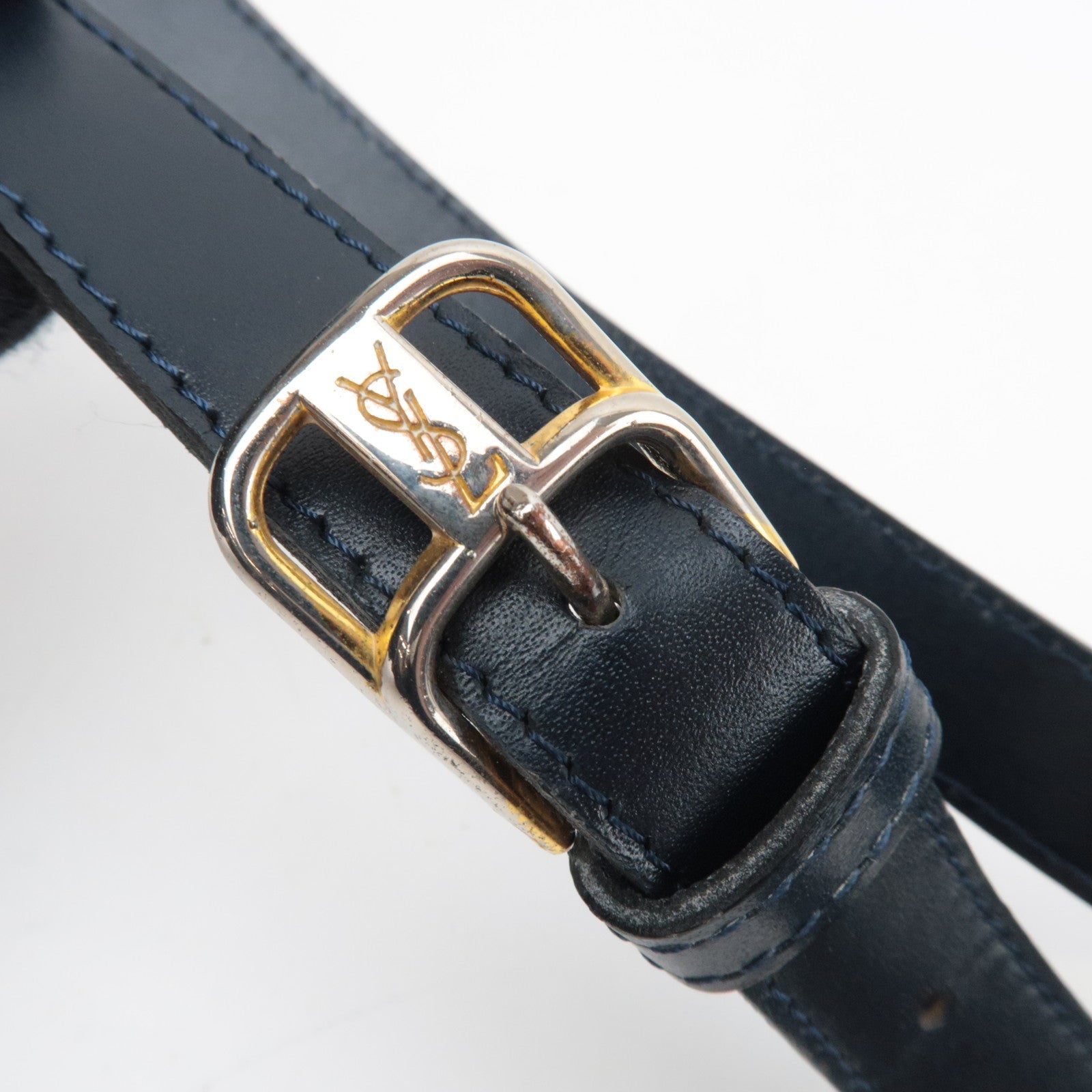 SAINT LAURENT YSL PVC Leather Shoulder Bag Navy