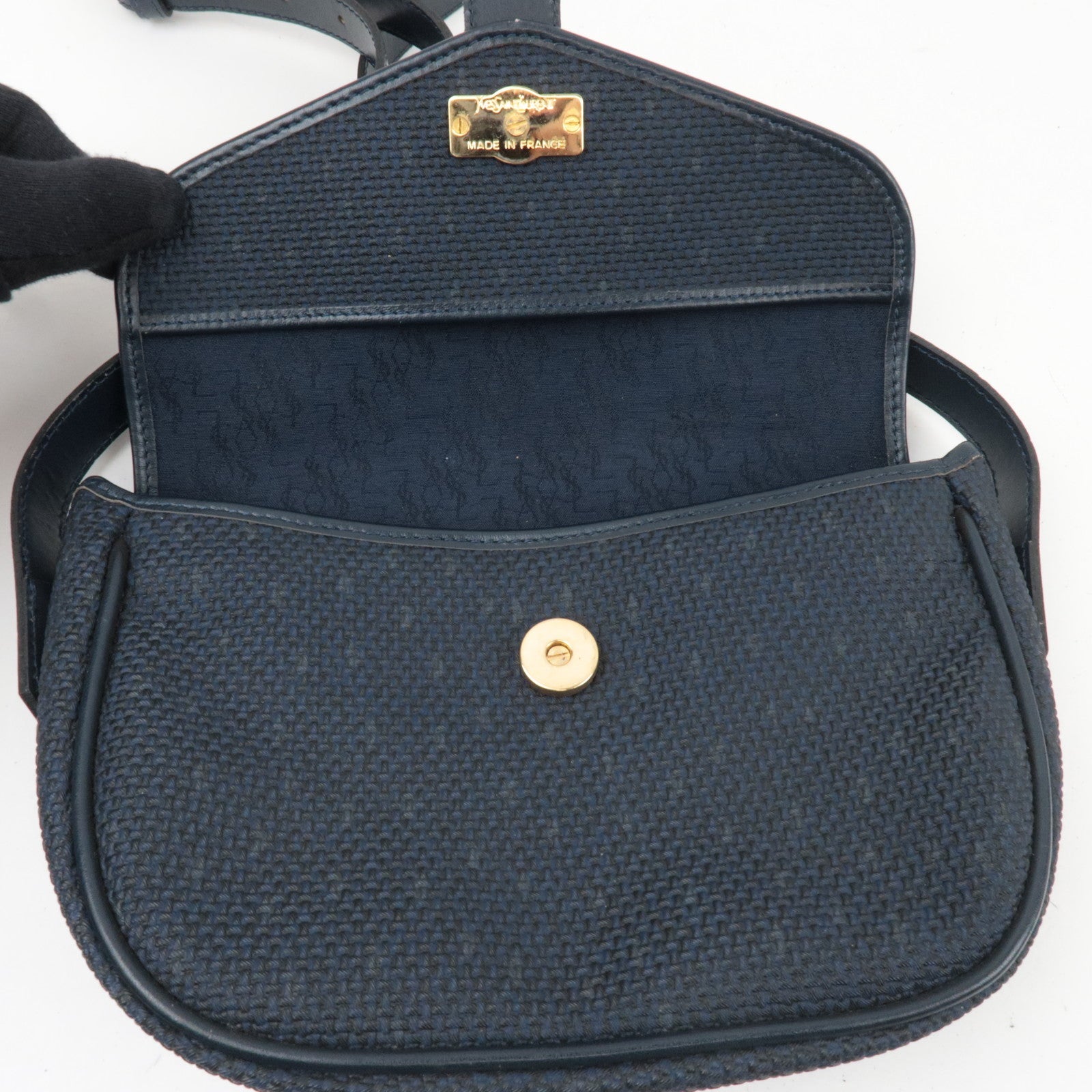 SAINT LAURENT YSL PVC Leather Shoulder Bag Navy