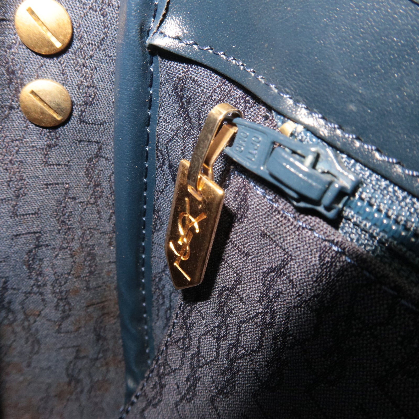 SAINT LAURENT YSL PVC Leather Shoulder Bag Navy