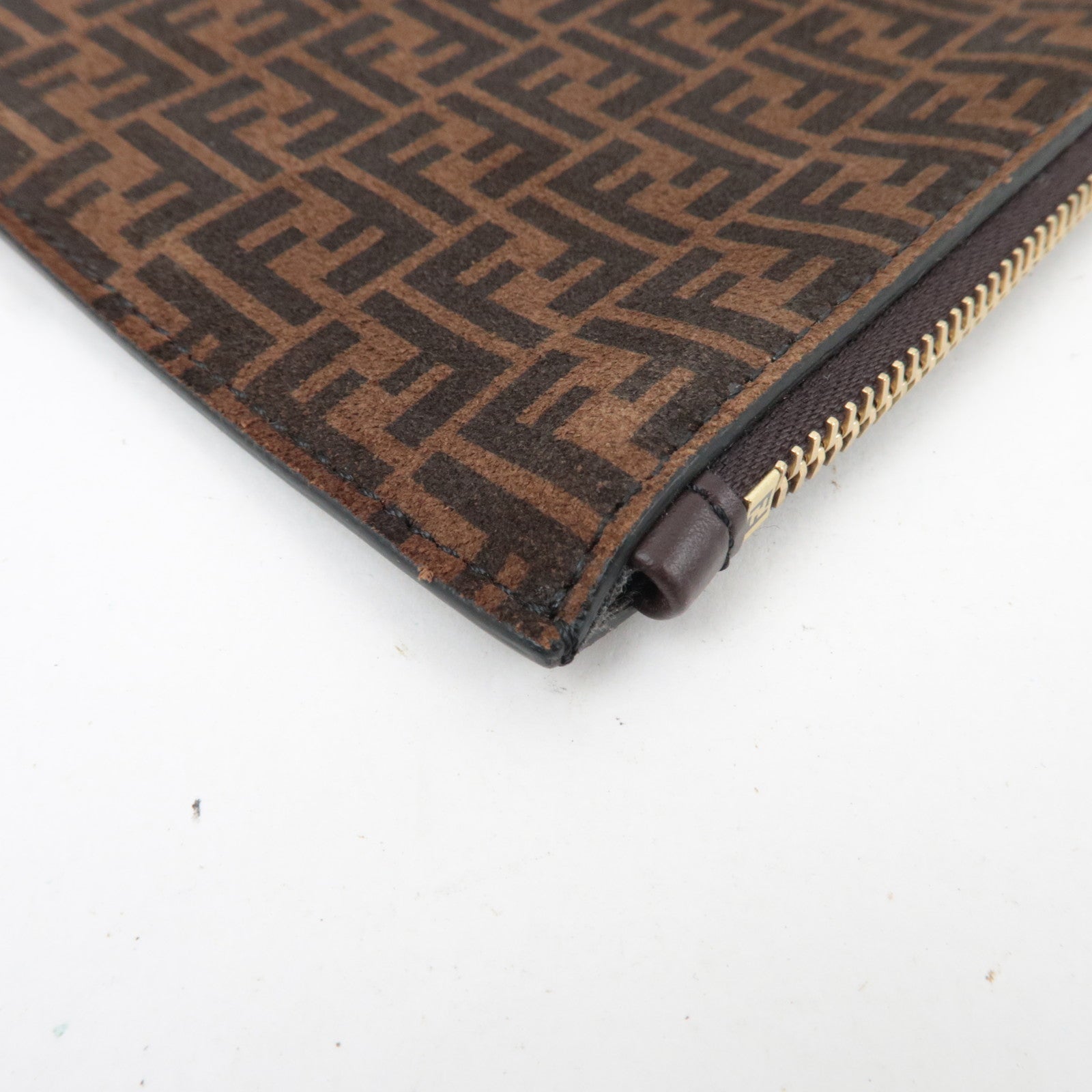 FENDI Zucca Suede Flat Pouch Clutch Bag 8N0149