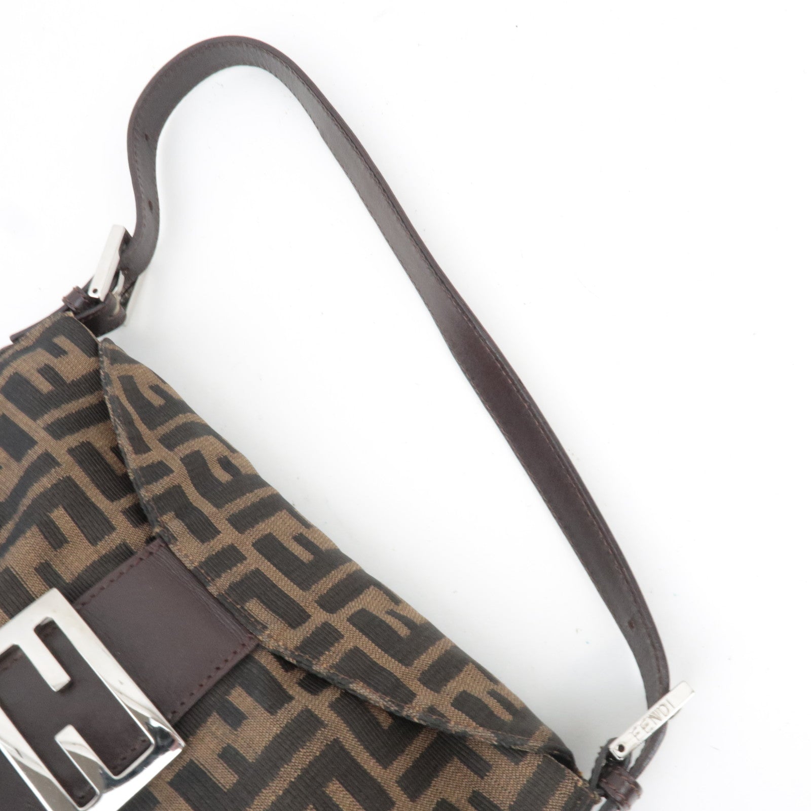 FENDI Zucca Canvas Leather Shoulder Bag Khaki Black Brown