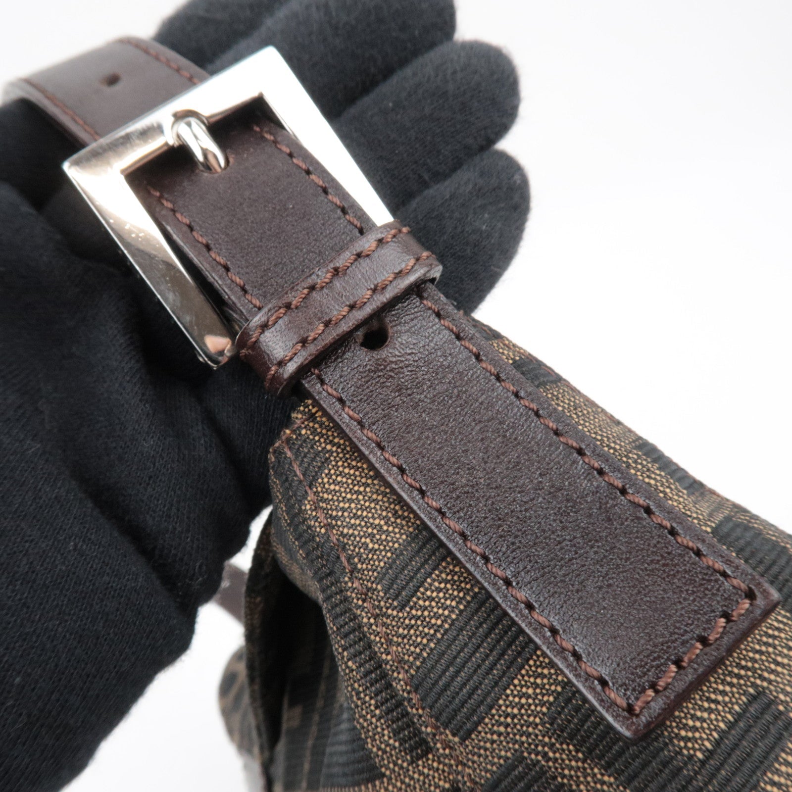 FENDI Zucca Canvas Leather Shoulder Bag Khaki Black Brown