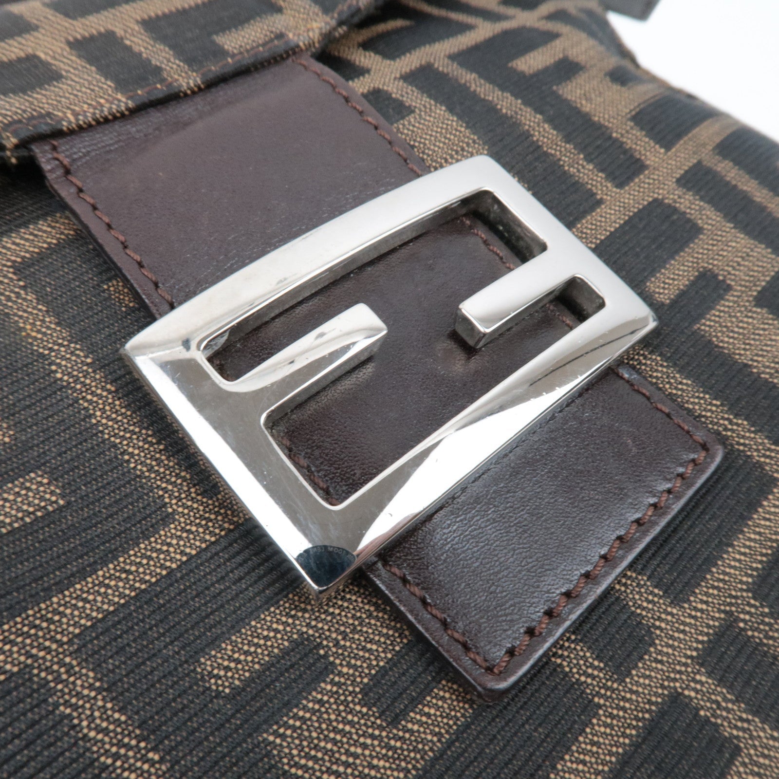 FENDI Zucca Canvas Leather Shoulder Bag Khaki Black Brown