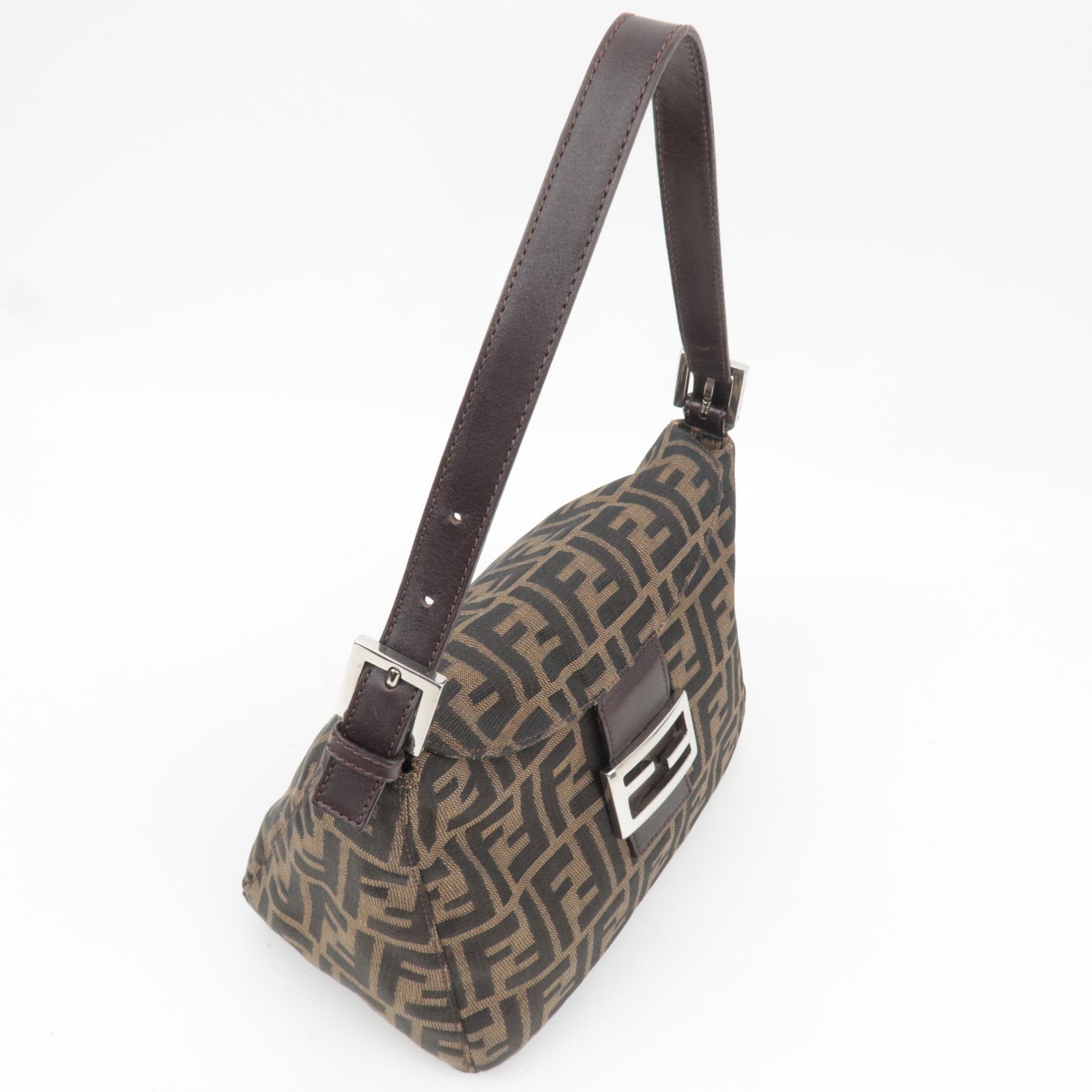 FENDI Zucca Canvas Leather Shoulder Bag Khaki Black Brown