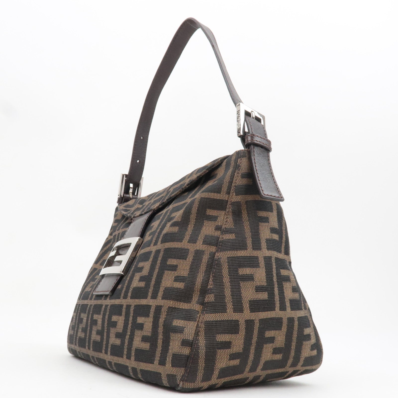 FENDI Zucca Canvas Leather Shoulder Bag Khaki Black Brown