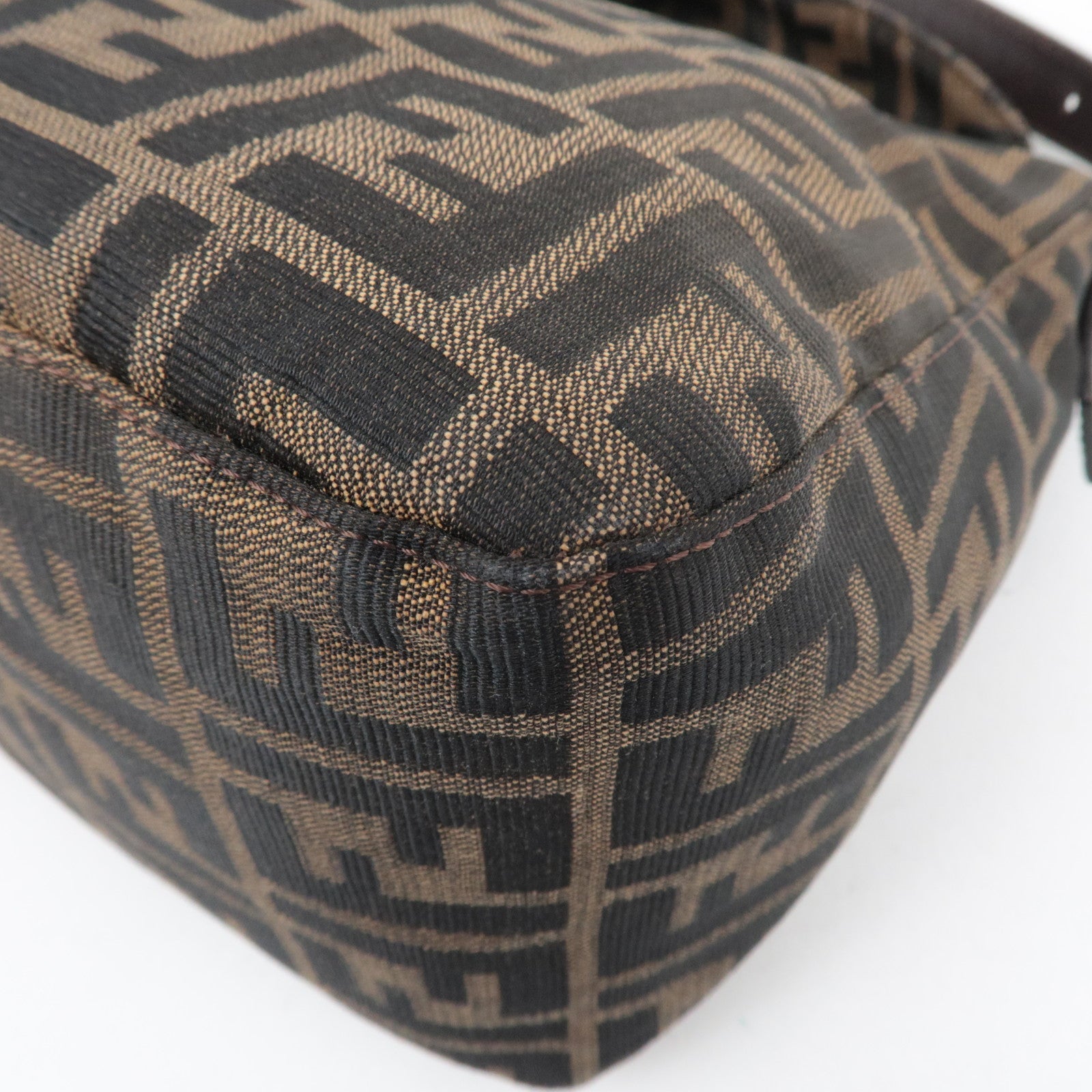 FENDI Zucca Canvas Leather Shoulder Bag Khaki Black Brown