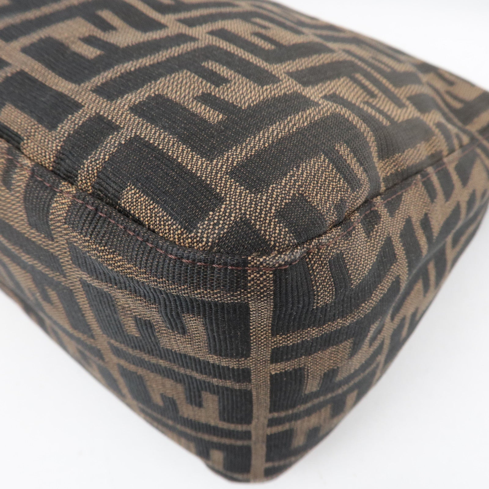 FENDI Zucca Canvas Leather Shoulder Bag Khaki Black Brown