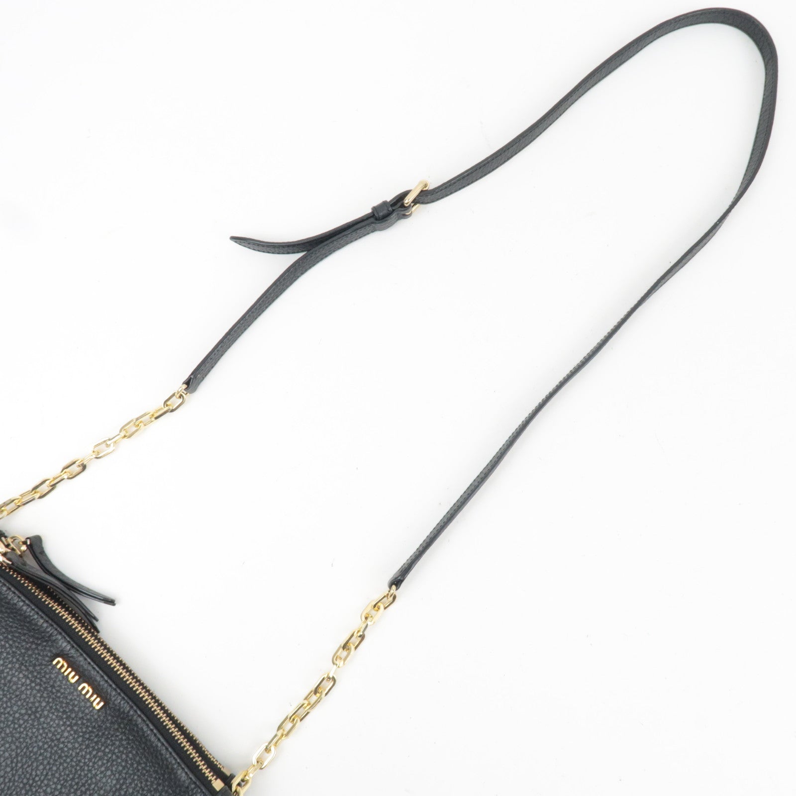 MIU MIU Leather Chain Shoulder Bag Black Gold HDW