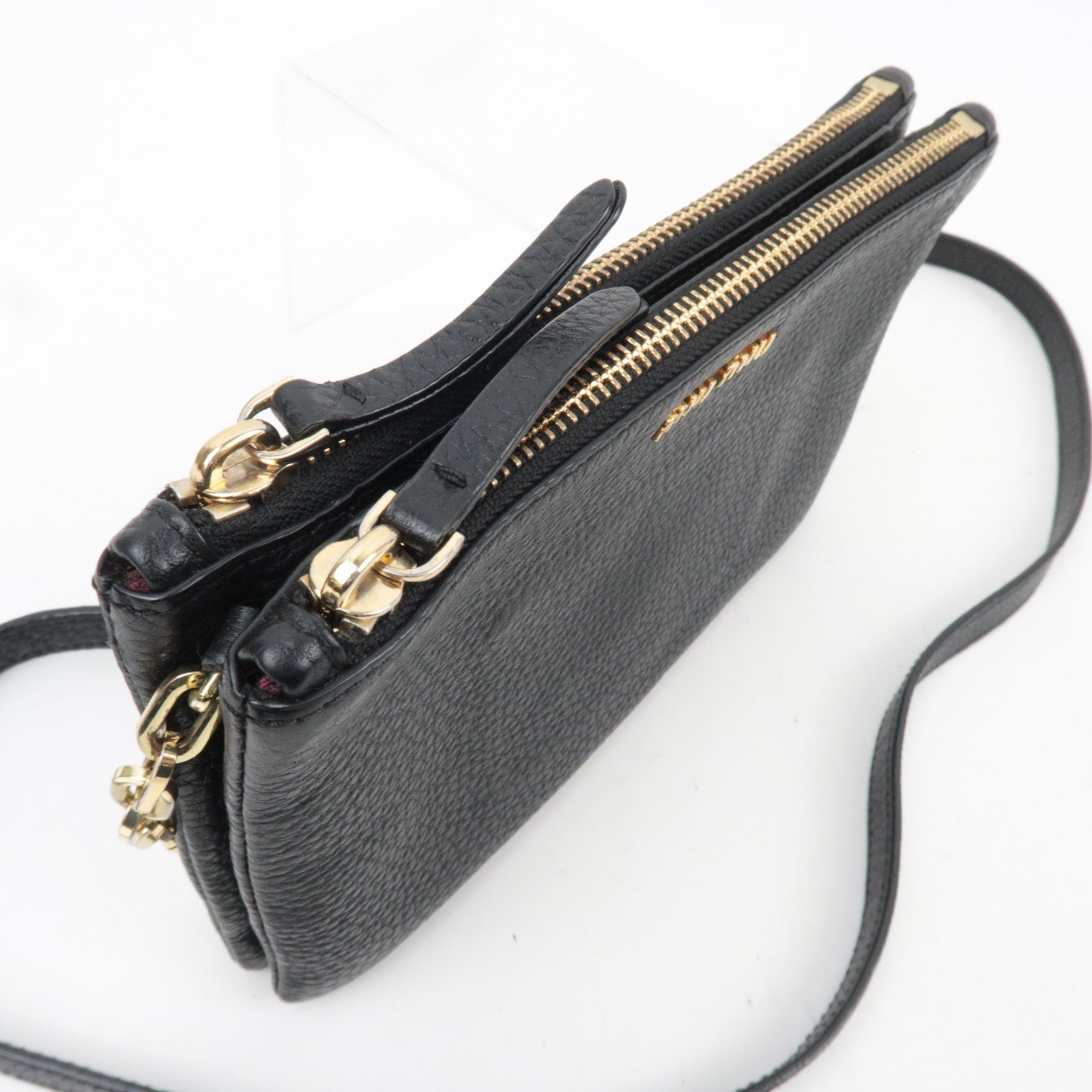 MIU MIU Leather Chain Shoulder Bag Black Gold HDW