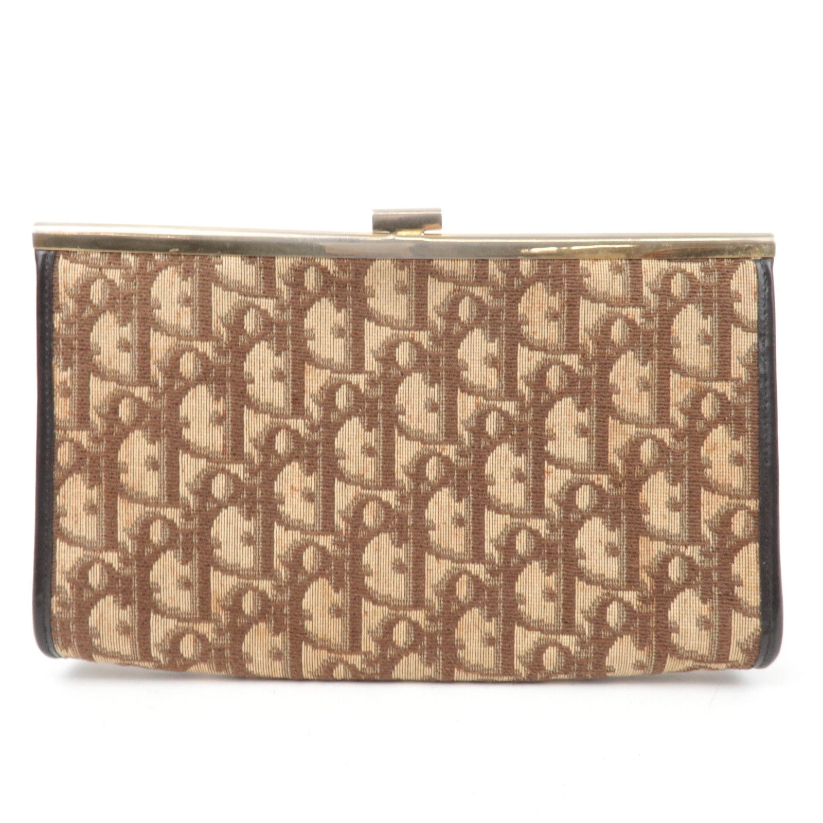Christian Dior Trotter Kiss Lock Canvas Leather Clutch Bag Beige