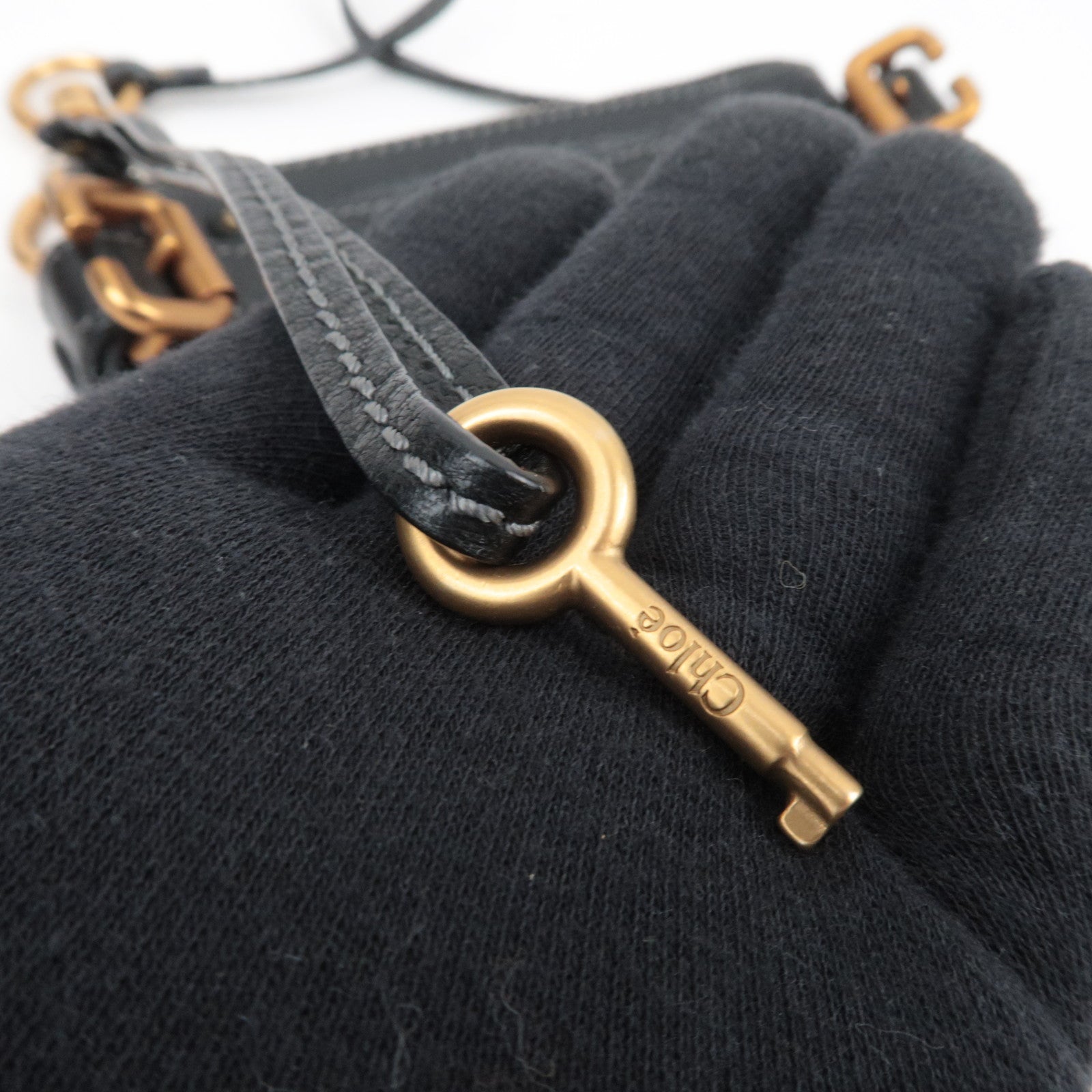 Chloe Paddington Leather Small Bag Accessory Pouch Black Gold HDW