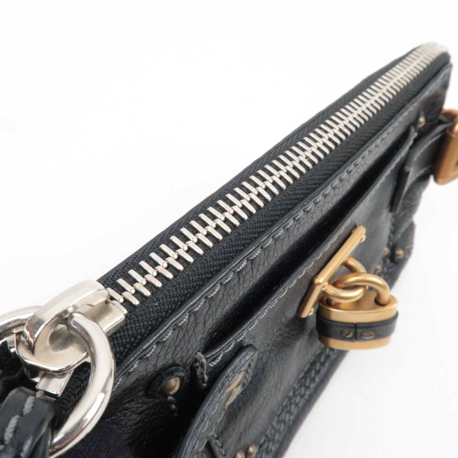 Chloe Paddington Leather Small Bag Accessory Pouch Black Gold HDW