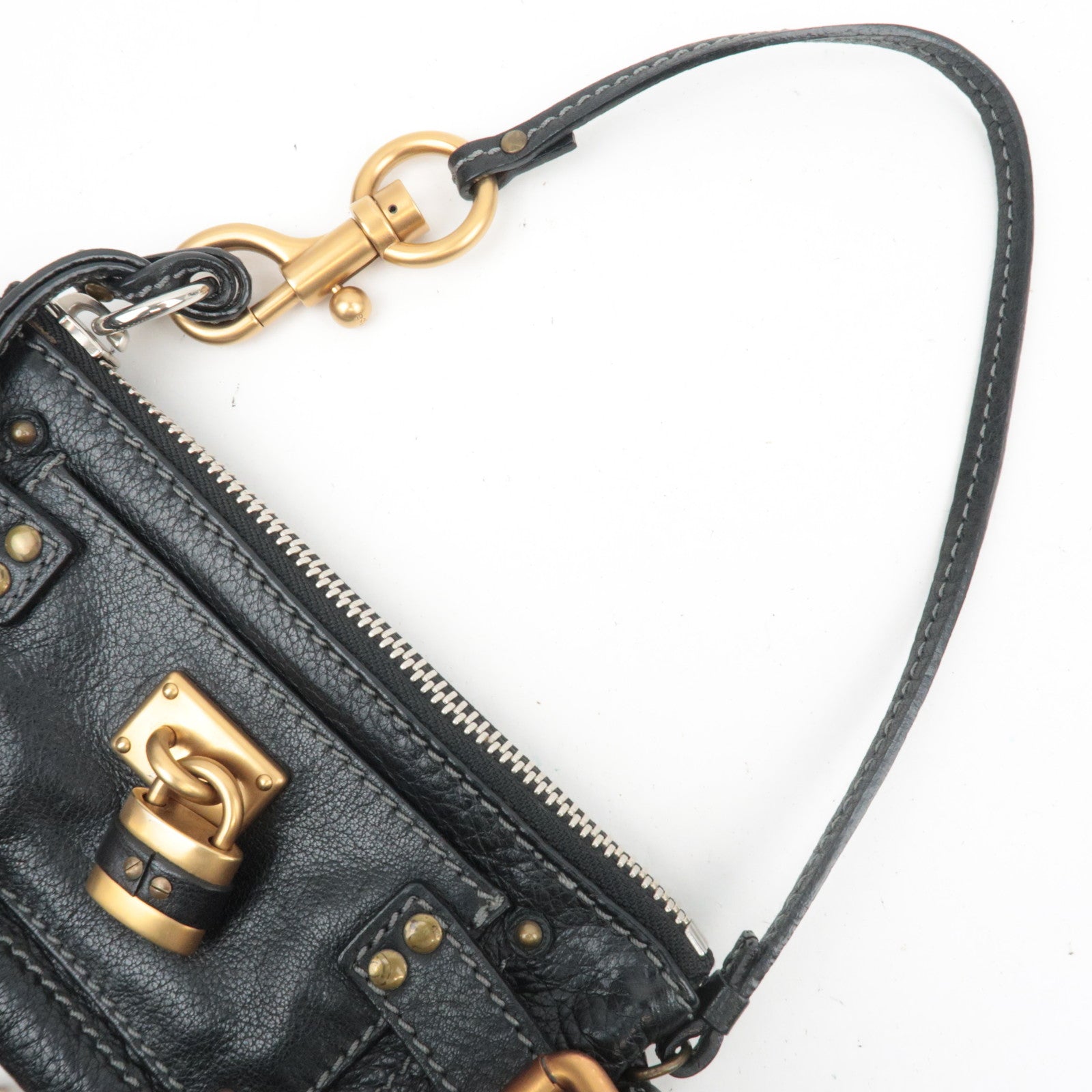 Chloe Paddington Leather Small Bag Accessory Pouch Black Gold HDW