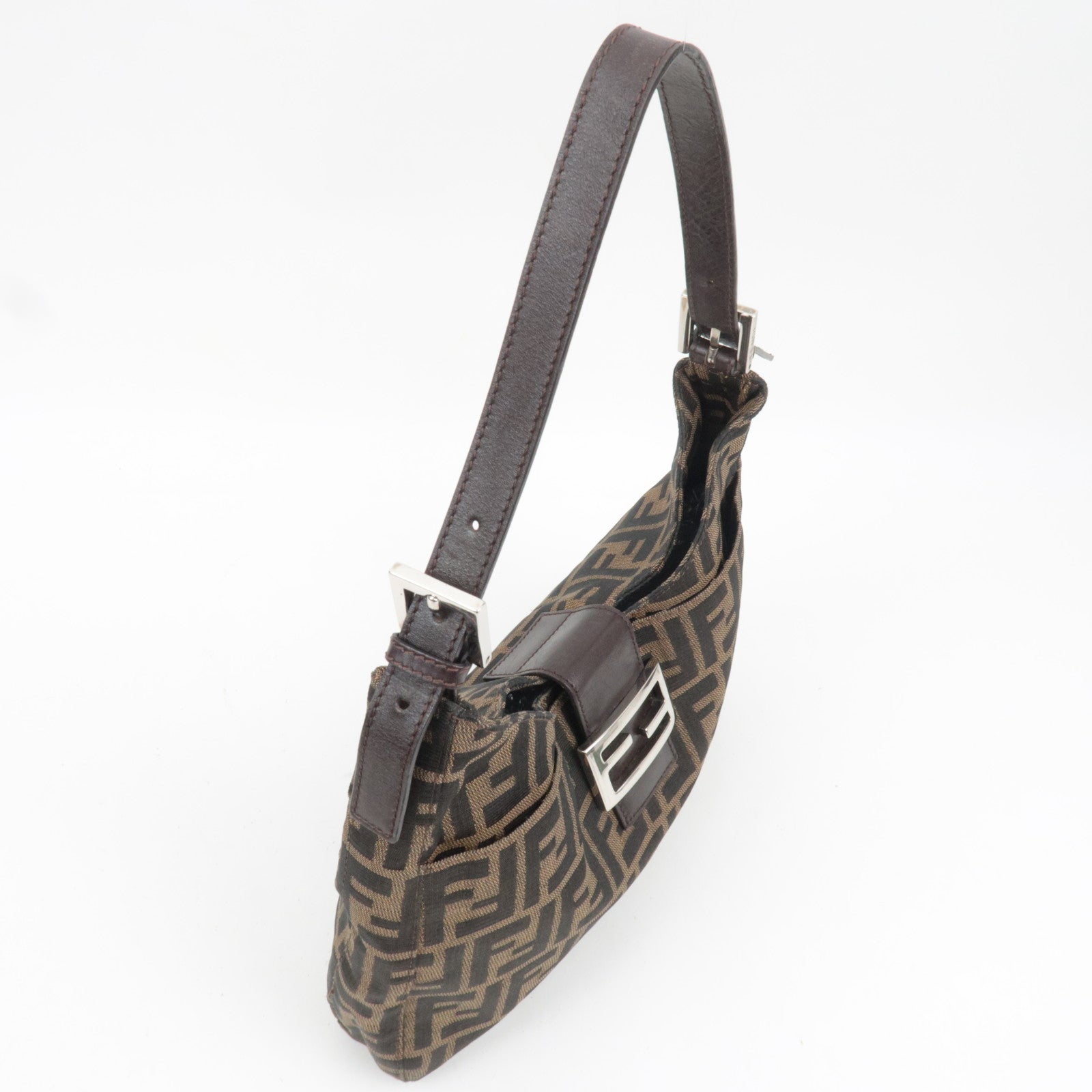 FENDI Zucca Canvas Leather Shoulder Bag Khaki Black Brown 26569