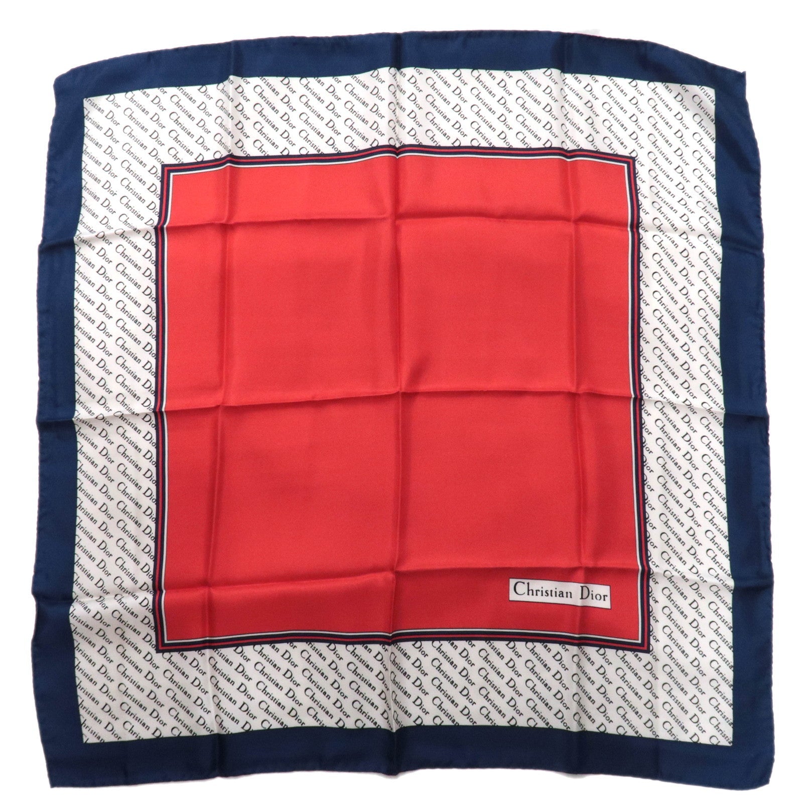 Christian Dior 100% Silk Logo Scarf Red White Navy86052