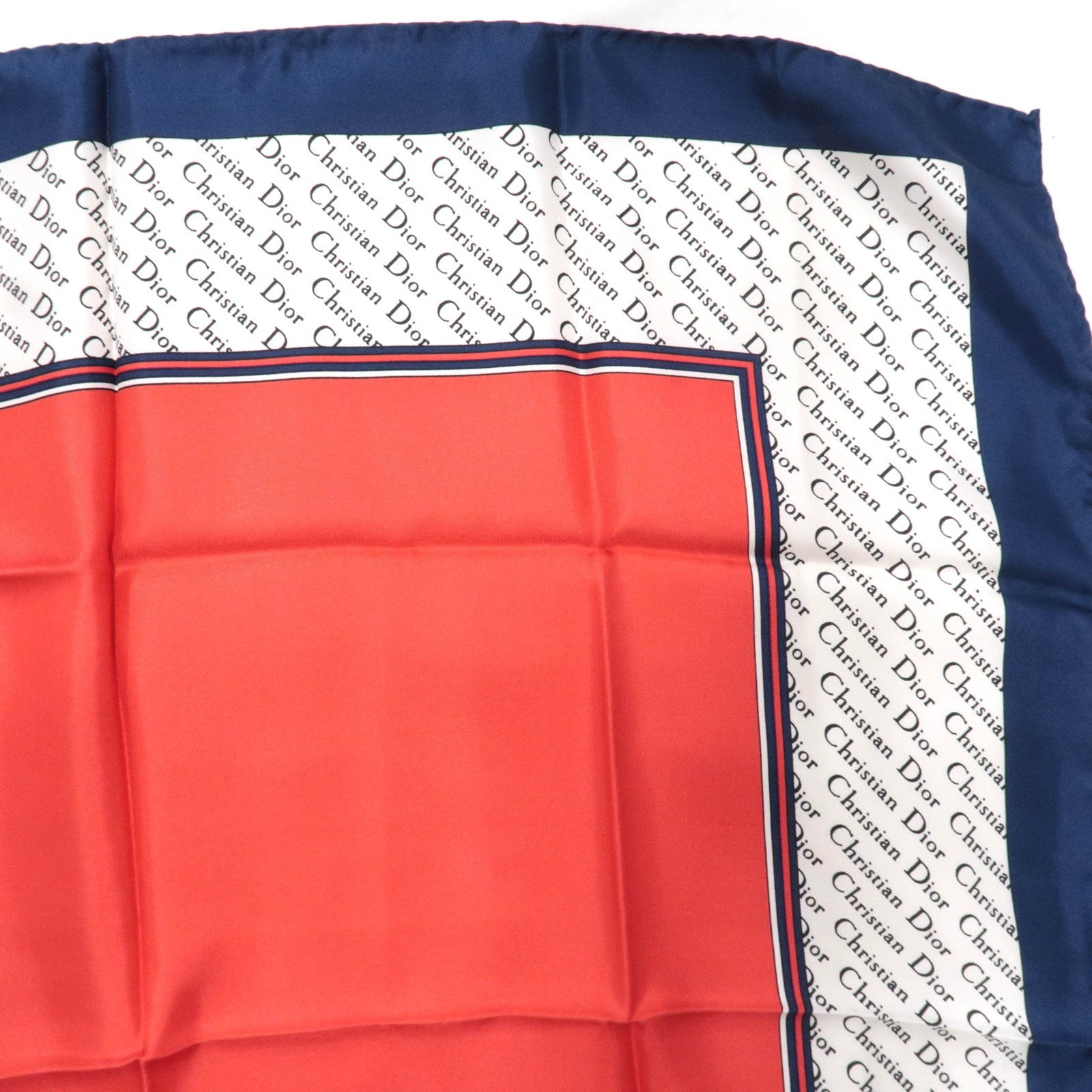 Christian Dior 100% Silk Logo Scarf Red White Navy