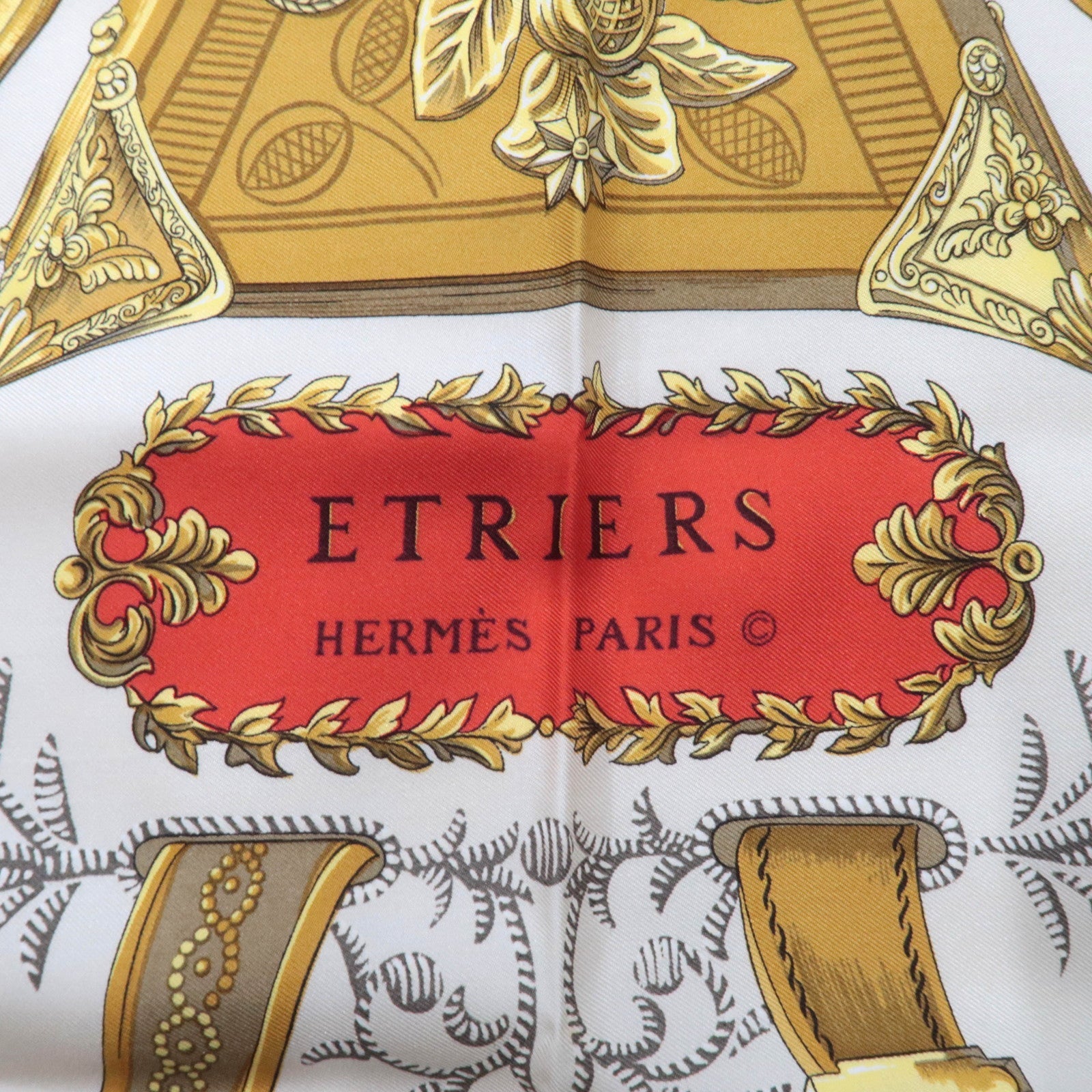 HERMES Carre 90 100% Silk Scarf ETRIERS Ivory Black Red
