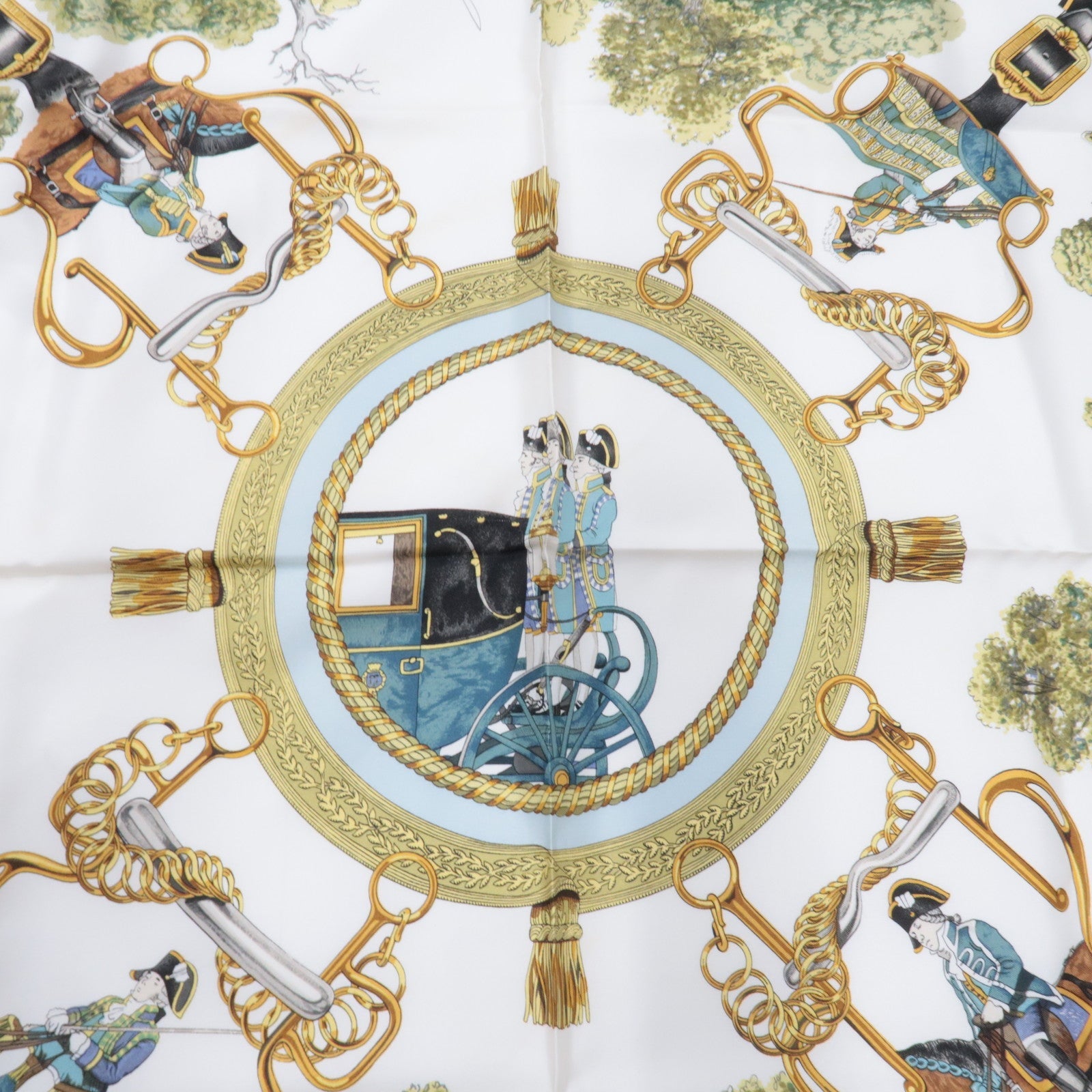 HERMES Carre 90 100% Silk Scarf GRANDS ATTELAGES Navy