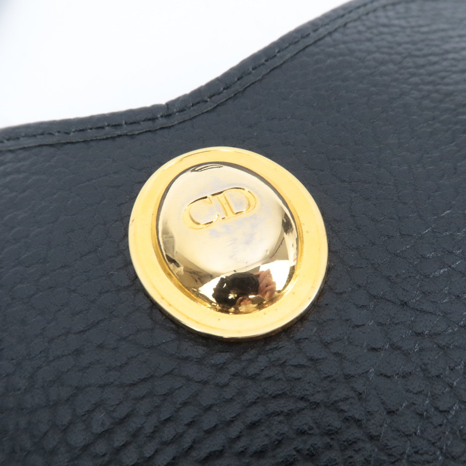 Christian Dior Oval Logo Bucket Leather Shoulder Bag Black