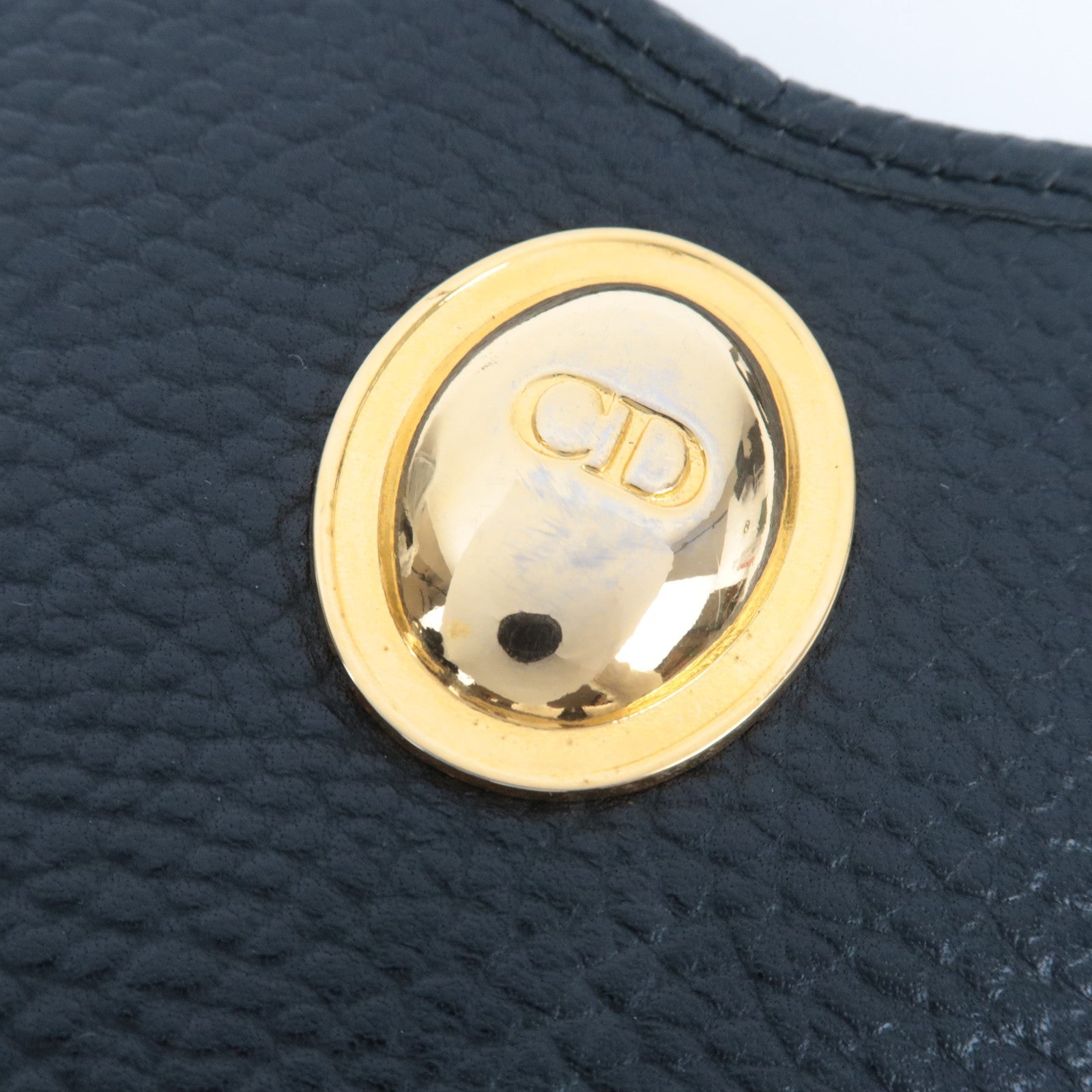 Christian Dior Oval Logo Bucket Leather Shoulder Bag Black