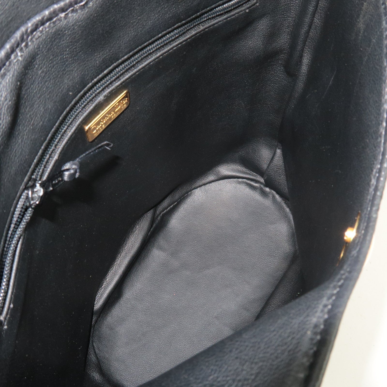 Christian Dior Oval Logo Bucket Leather Shoulder Bag Black