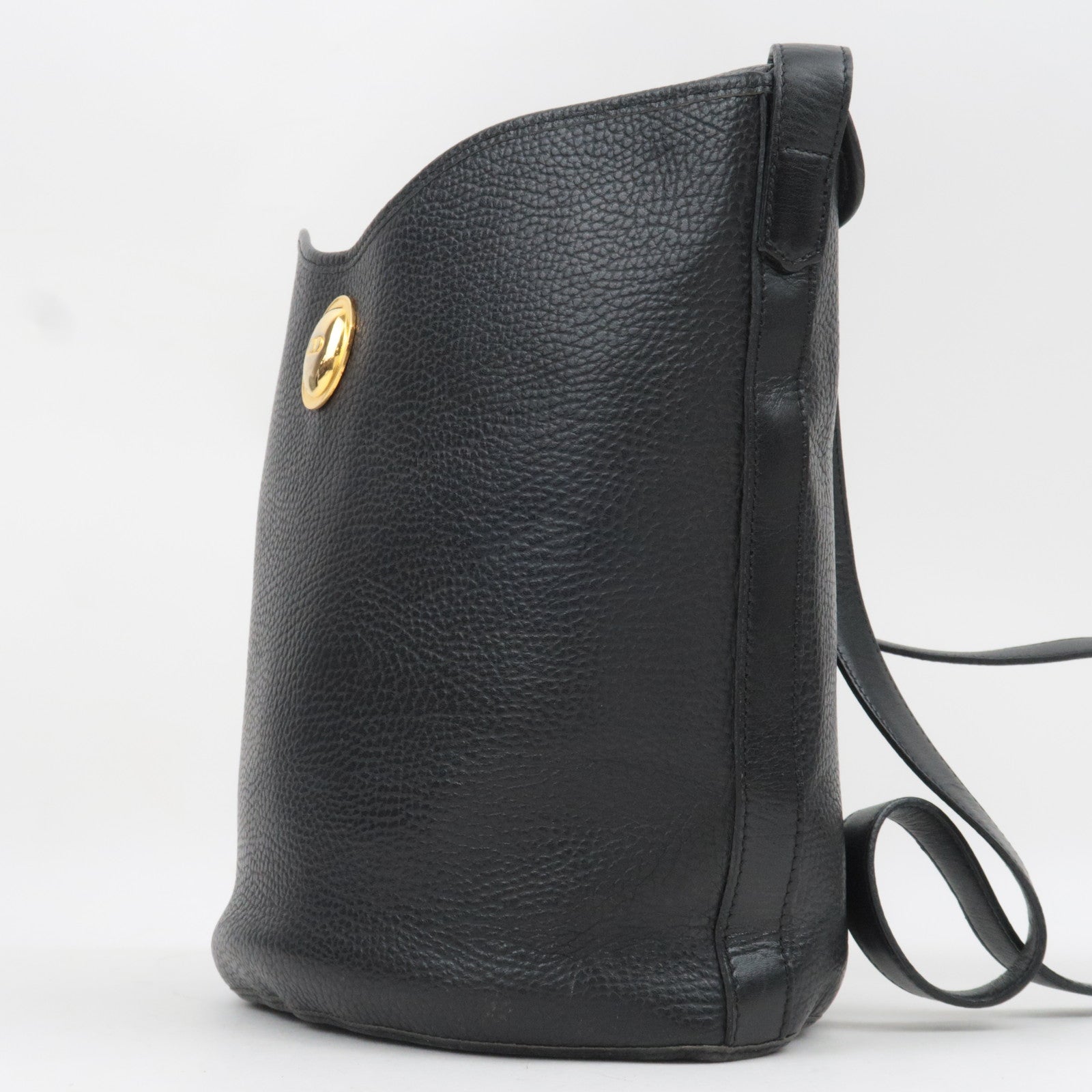 Christian Dior Oval Logo Bucket Leather Shoulder Bag Black