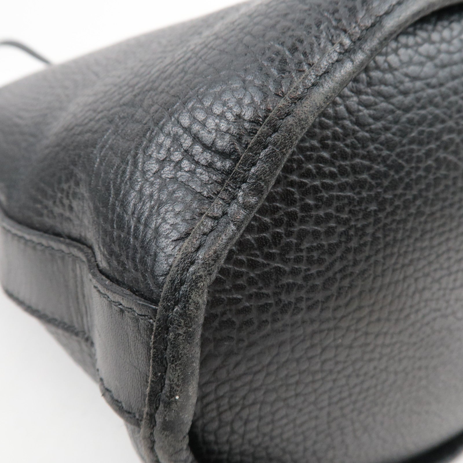 Christian Dior Oval Logo Bucket Leather Shoulder Bag Black