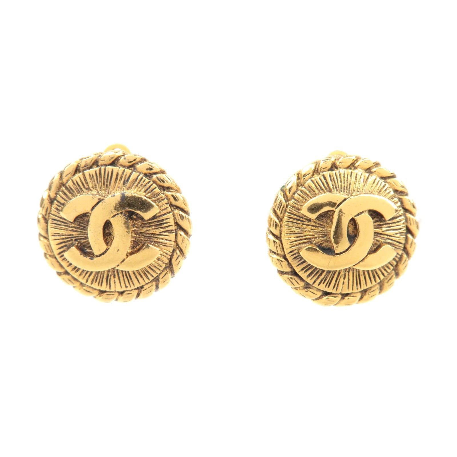 CHANEL Coco Mark Round Earrings Gold86136