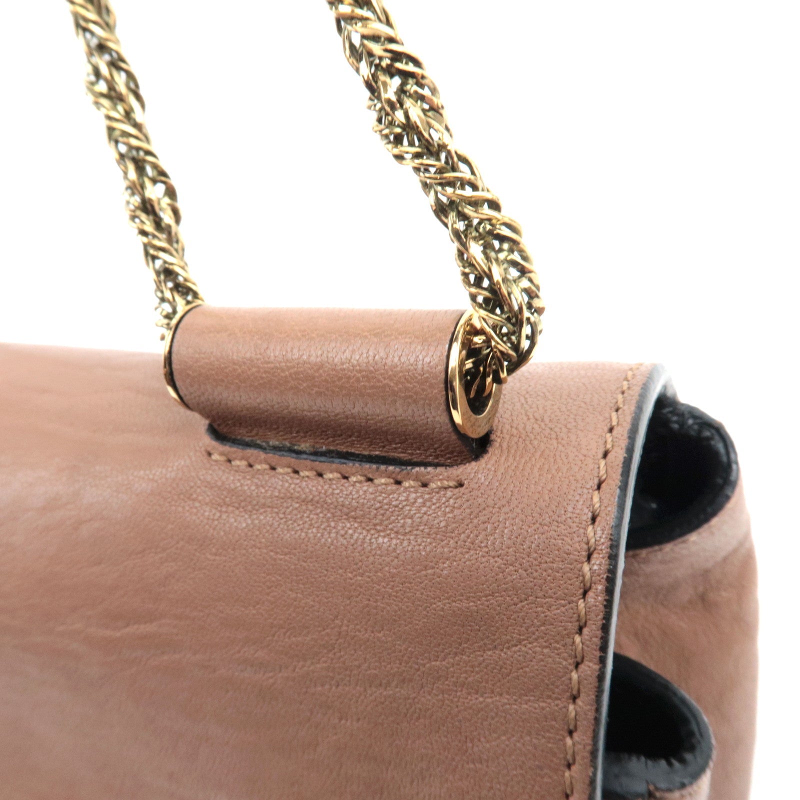 Chloe Elsie Chain Shoulder Bag Leather Brown