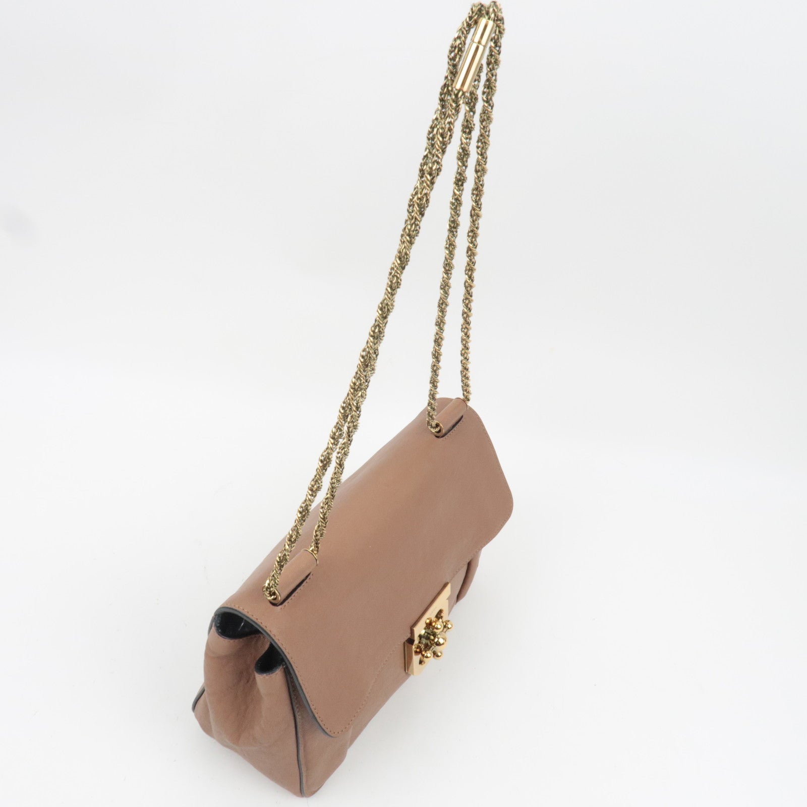 Chloe Elsie Chain Shoulder Bag Leather Brown