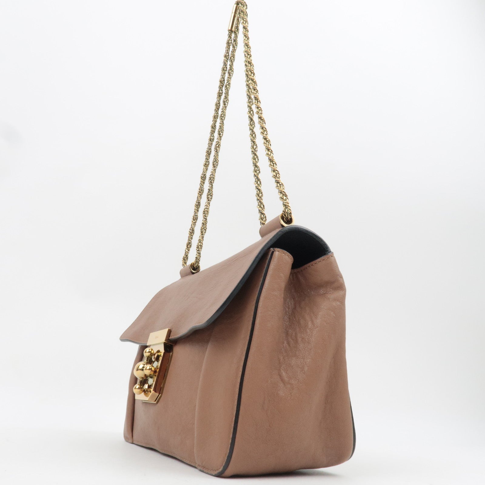 Chloe Elsie Chain Shoulder Bag Leather Brown