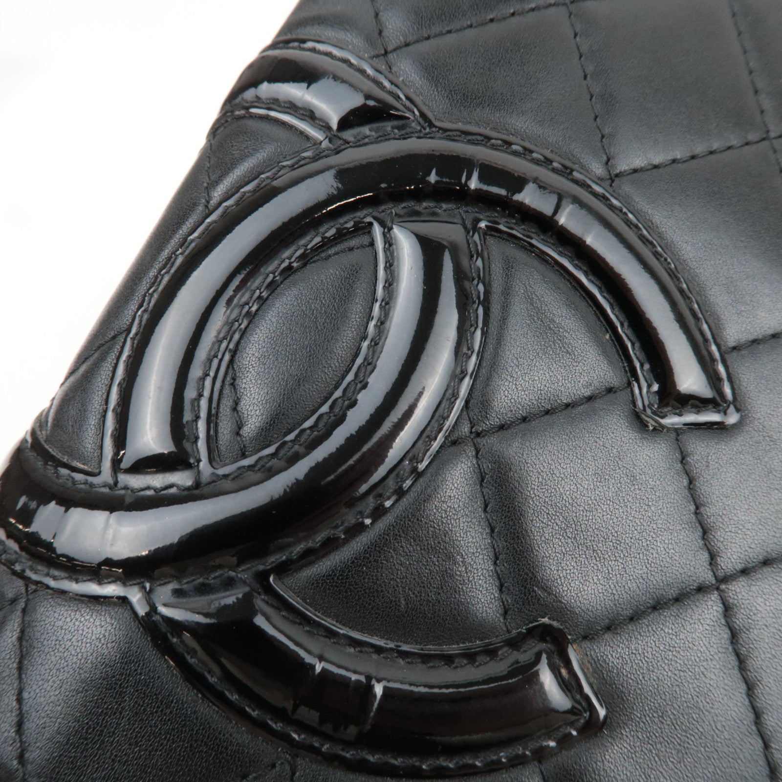 CHANEL Cambon Line Wallet Lambskin Patent Leather Black 11203051