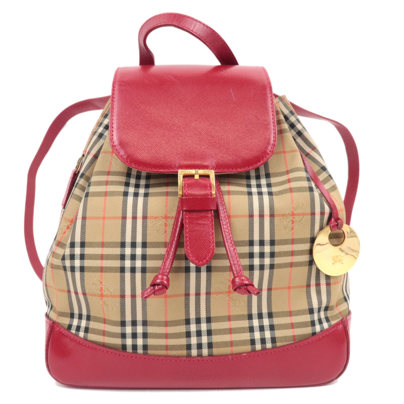 BURBERRY Burberrys Nova Plaid Canvas Leather Backpack86284